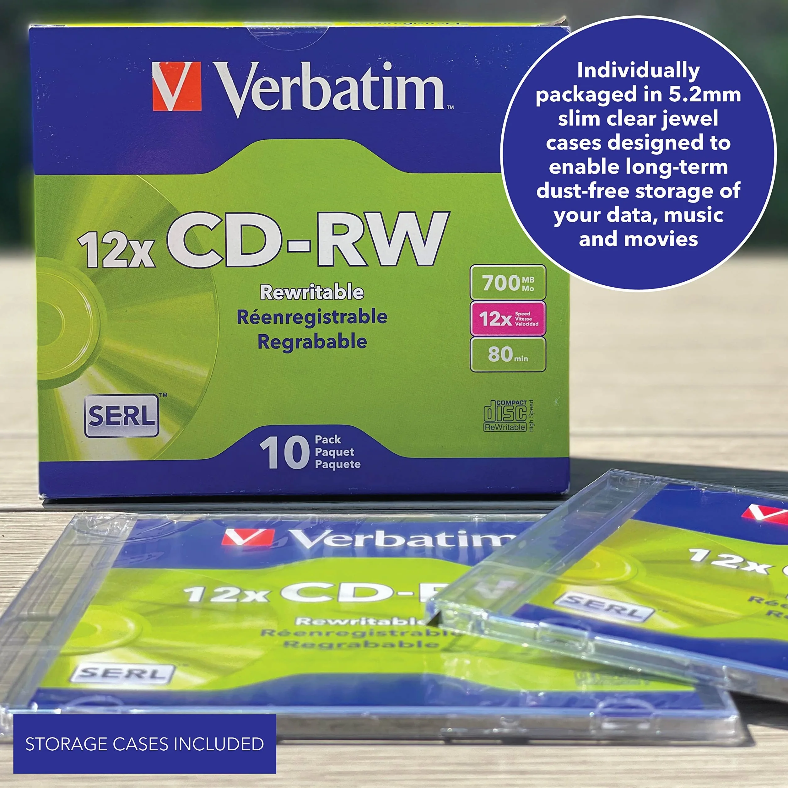Verbatim 95156 Lot de 10 CD-RW 80 Minutes 700 Mo Haute Vitesse
