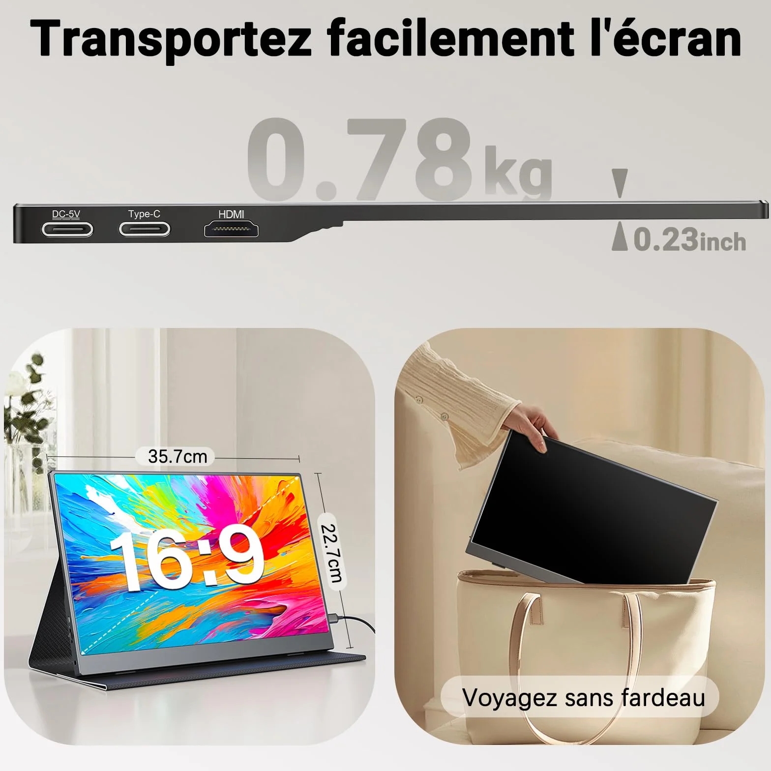 COOLHOOD Moniteur Portable 15,6 Pouces IPS 100% SRGB 1080P FHD USB C/Mini HDMI pour Téléphone Laptop PC PS5