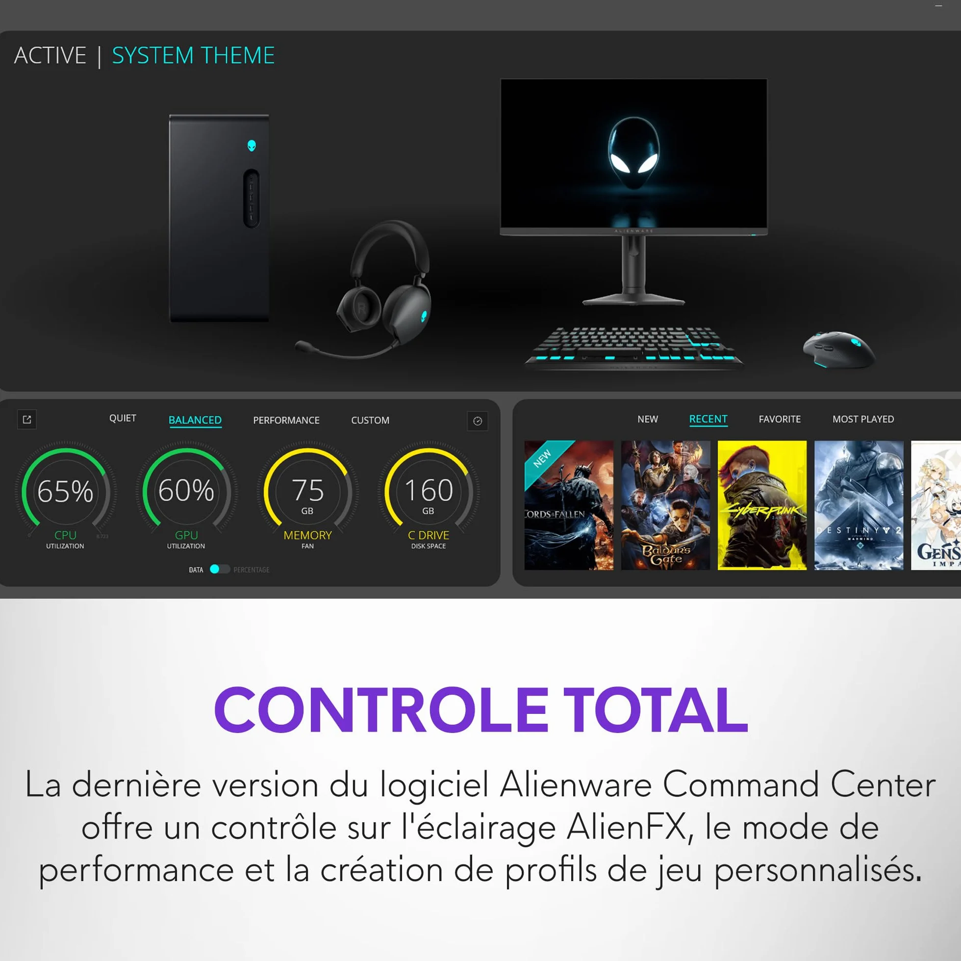 Alienware Aurora PC Gamer Intel Core Ultra 7 265KF RTX 5070 32 Go RAM DDR5 1 To SSD Refroidissement Liquide 1000W Windows 11 Home