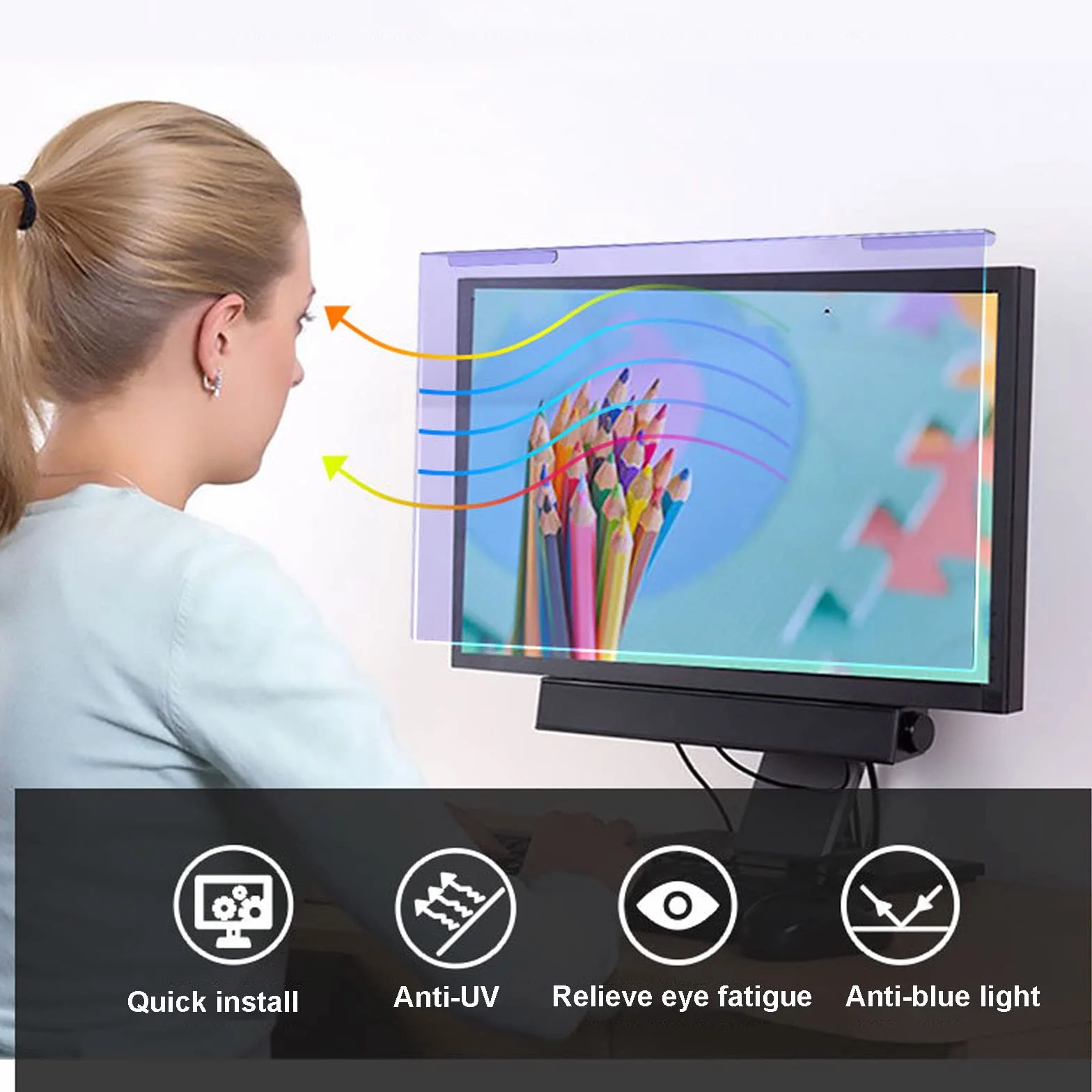 Filtre écran anti-lumière bleue 12-27 pouces amovible protection moniteur PC