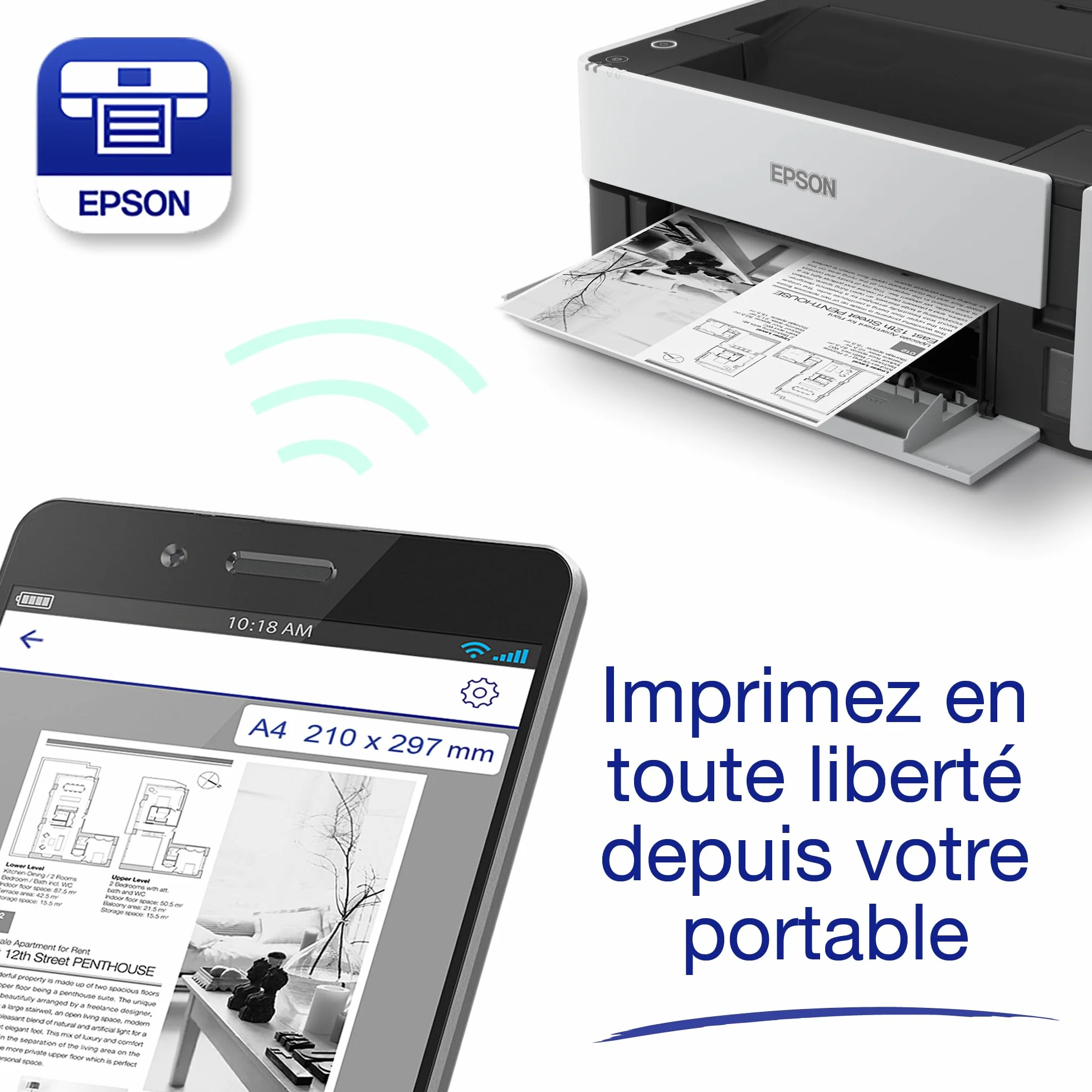 EPSON EcoTank ET-M1170 Imprimante jet d'encre monochrome A4 sans fil réservoir haute capacité 20ppm recto-verso Ethernet noir