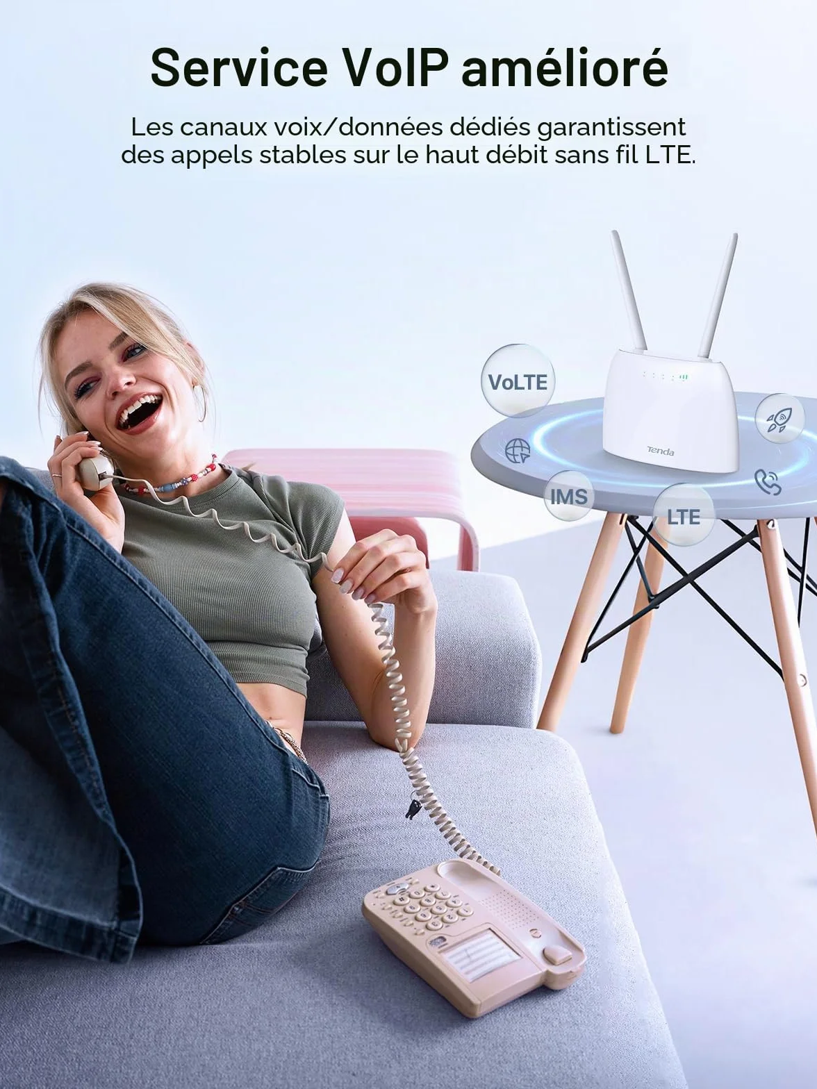 Tenda 4G06 Routeur Modem 4G LTE 300Mbps WiFi avec Téléphonie, Box 4G, 2 Antennes Amovibles, VoLTE, Ports LAN/WAN