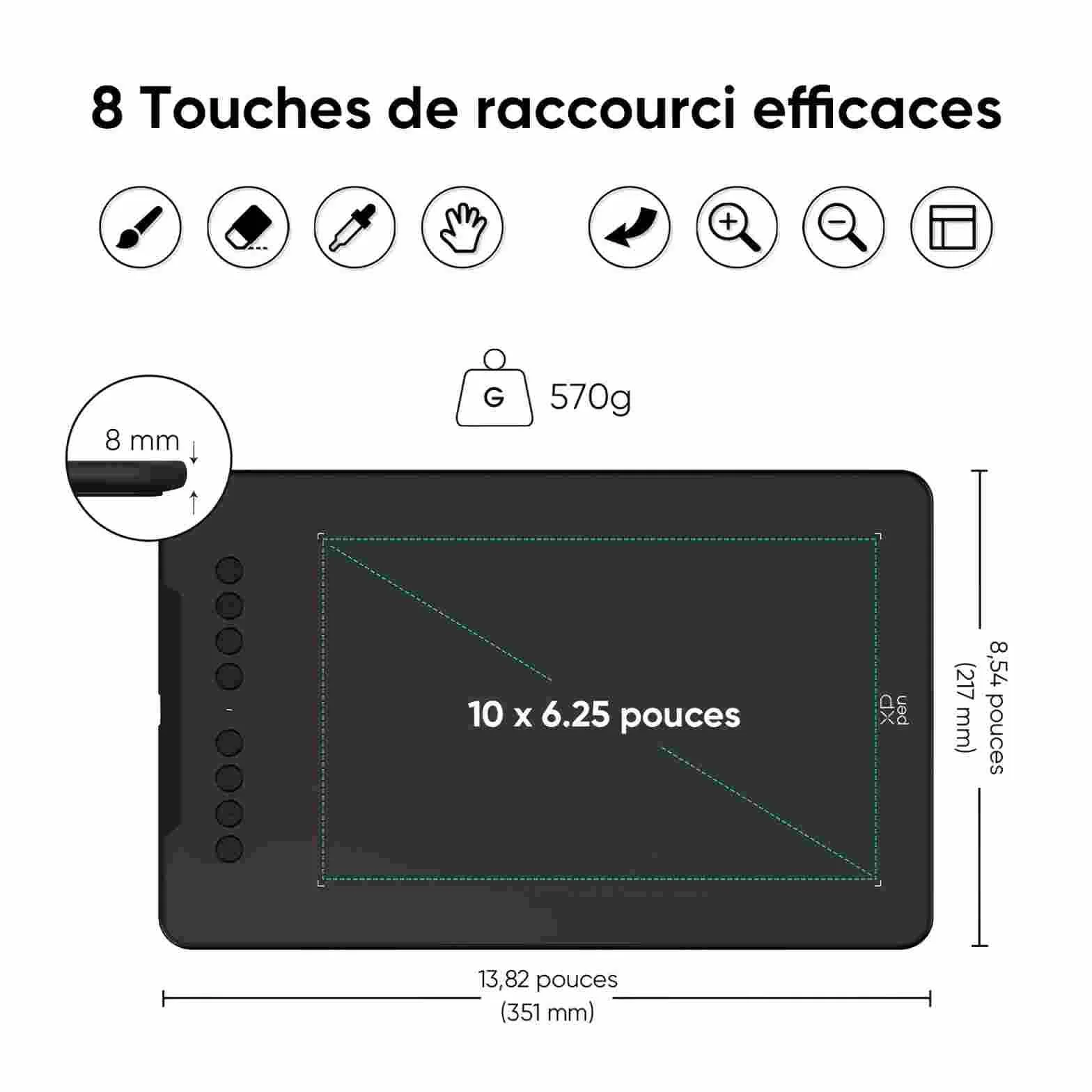 XPPen Deco 01v3 Tablette Graphique 10 Pouces 16384 Niveaux de Pression 8 Raccourcis Personalisables
