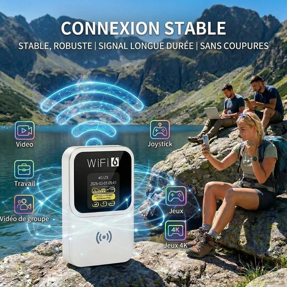 Routeur 5G Portable WiFi 6 SIM Déverrouillé Batterie 3000mAh 28 Appareils WPA3 Nano SIM Pocket WiFi Voyage