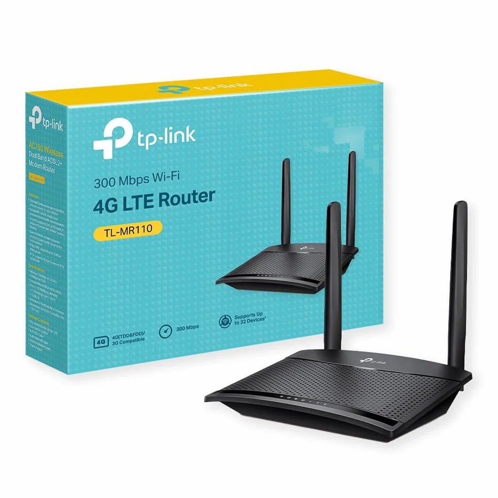 TP-Link TL-MR110 Routeur 4G LTE 2.4Ghz N300Mbps Cat 4 Modem 4G 2 Antennes Amovibles 2 Ports LAN Ethernet