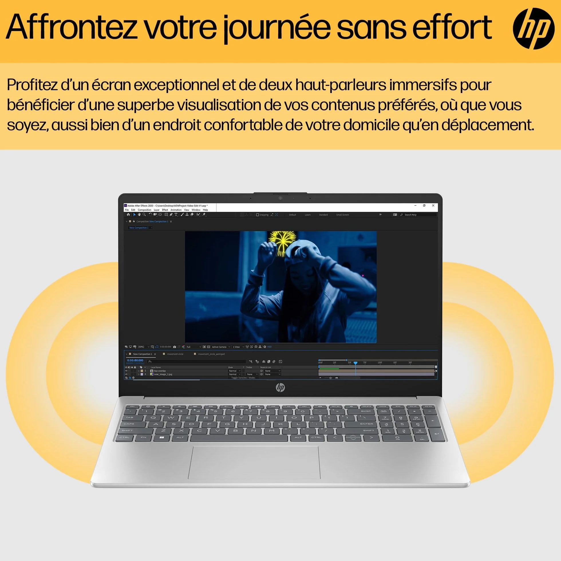 HP 15-fc0005sf Ordinateur Portable 15,6" FHD AMD Ryzen 5 7520U RAM 8 Go SSD 512 Go AMD Radeon Graphics Windows 11 Argent Clavier AZERTY