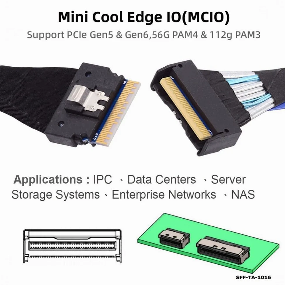 Câble d'extension PCI-E 5.0 Mini Cool Edge IO MCIO 8i 74 broches mâle vers Slimline SFF-8654 SAS 4.0 50 cm
