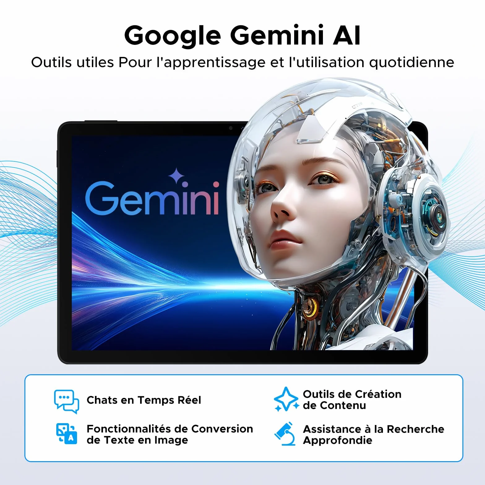 Tablette 11 Pouces Gemini AI Android 16, 48Go RAM 128Go ROM 2To TF, 120Hz T7250 Octa-Core, 8800mAh, 13MP+5MP, Widevine L1, Face ID, GPS, FM, avec Clavier et Stylet