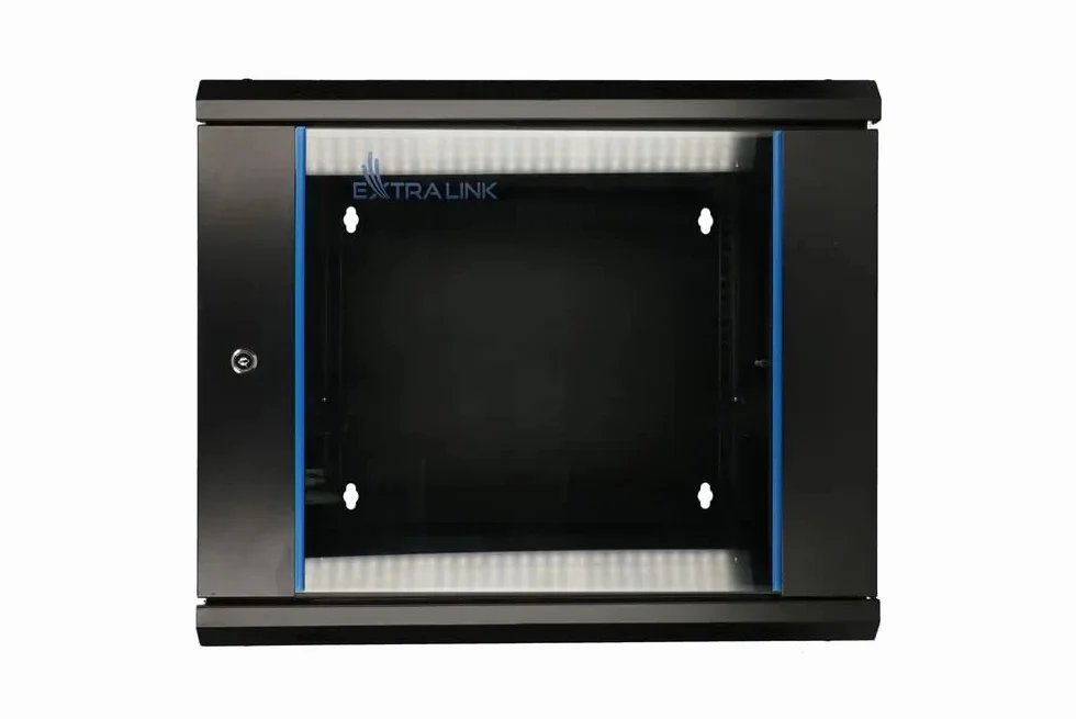 Extralink Baie de Brassage 19 Pouces 12U Armoire réseau 600mm Profondeur Porte Verre trempé Noir