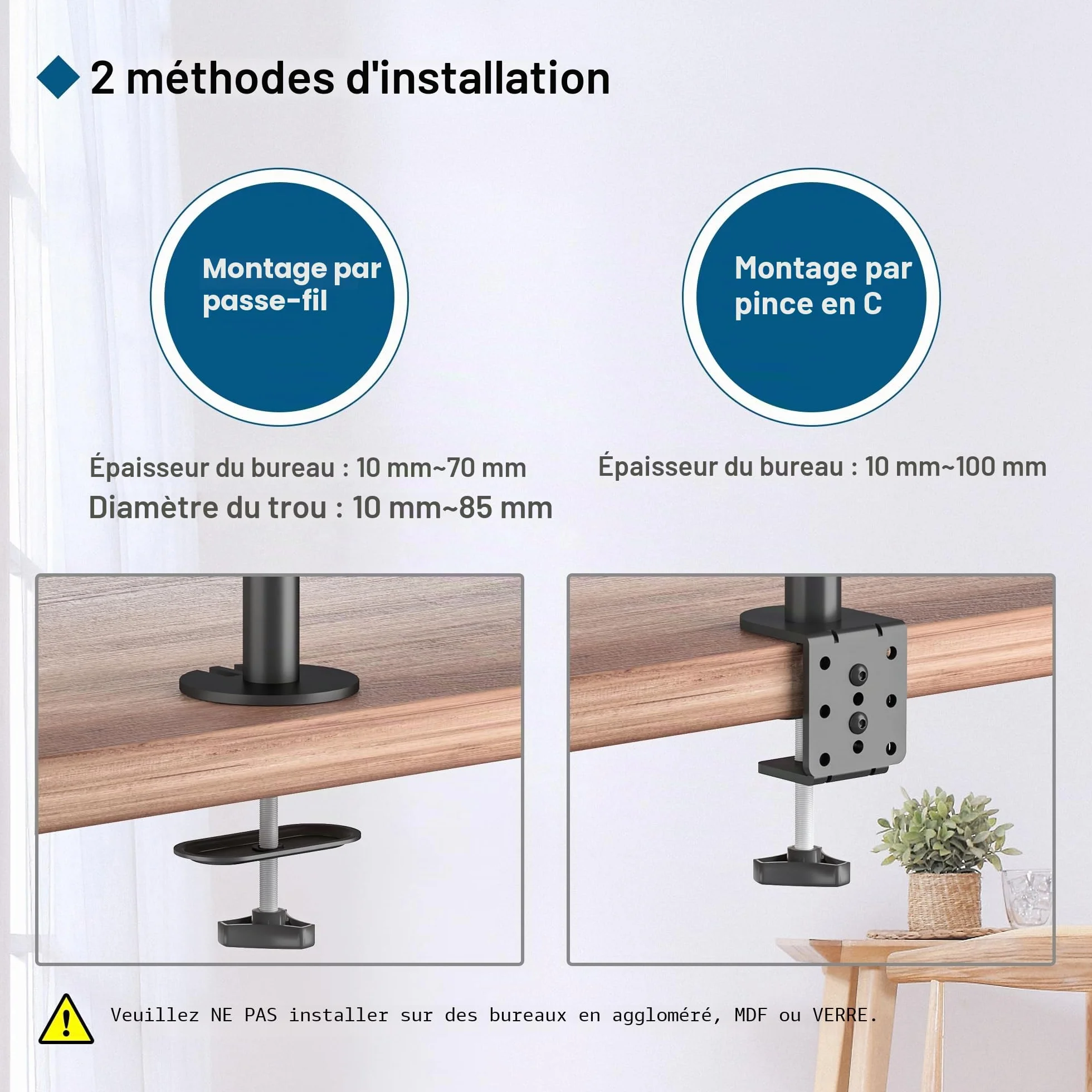 BONTEC Support Ecran PC 2 Ecran pour Moniteurs 13-27 Pouces, Bras Réglable Hauteur Inclinable Rotatif Pivotant, Poids Max 10KG, VESA 75/100