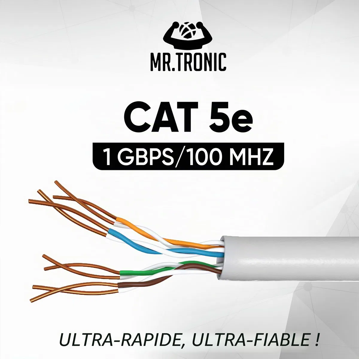 Mr. Tronic Vrac Câble Ethernet 305m, Bulk Reseau LAN Cat 5E Haut Debit Pour Internet Rapide 1 Gbps 100 MHz, Câble Ethernet AWG24, Cat5E en Vrac UTP CCA (305 Mètres, Gris)