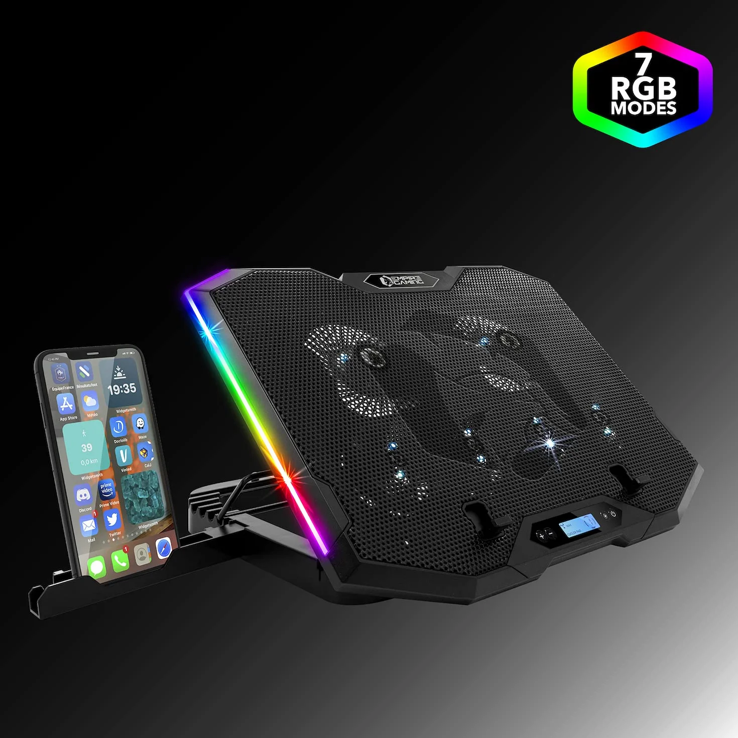 EMPIRE GAMING Guardian S-C100 Refroidisseur PC Portable RGB Gamer 6 Ventilateurs Contrôleur LCD 5 Hauteurs Réglables Compatible 12-17 Pouces Noir