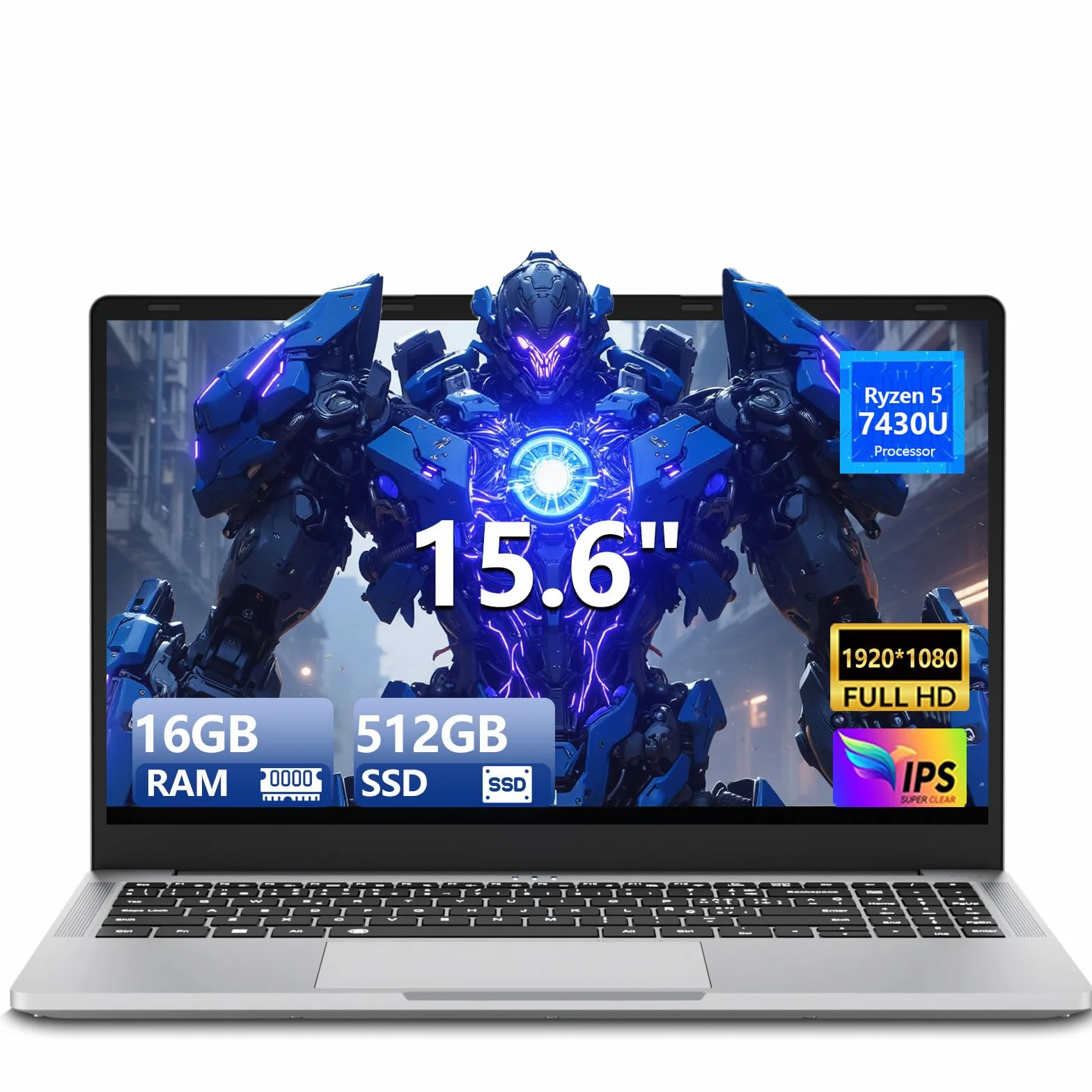 Ordinateur portable Ryzen 5 7430U 16 Go RAM SSD 512 Go Radeon écran IPS Full HD Type-C USB 3.0 HDMI Win11