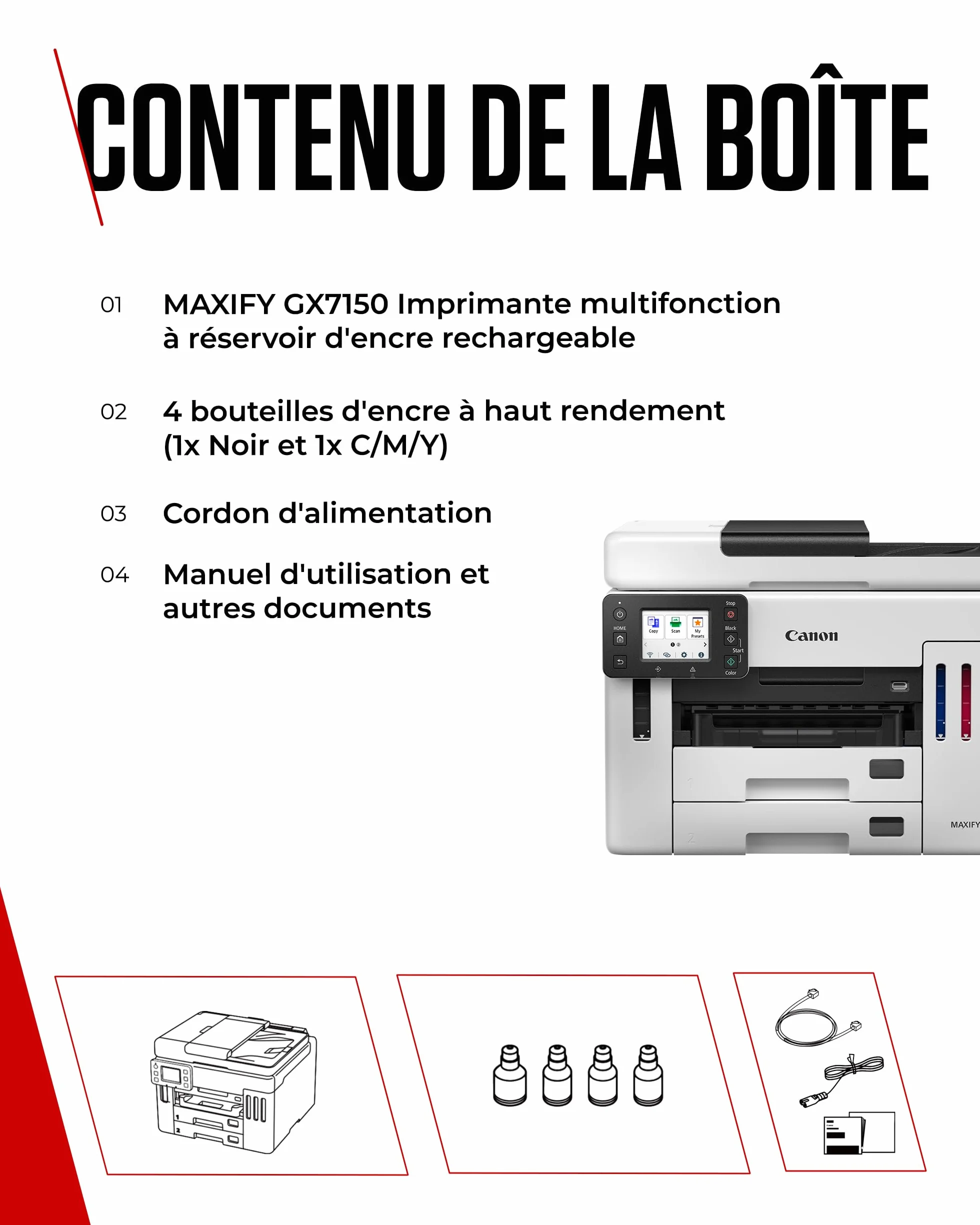 Canon MAXIFY GX7150 Imprimante de Bureau Compacte MegaTank Jet d'encre Couleur sans Fil Tout-en-Un Wi-Fi Ethernet USB