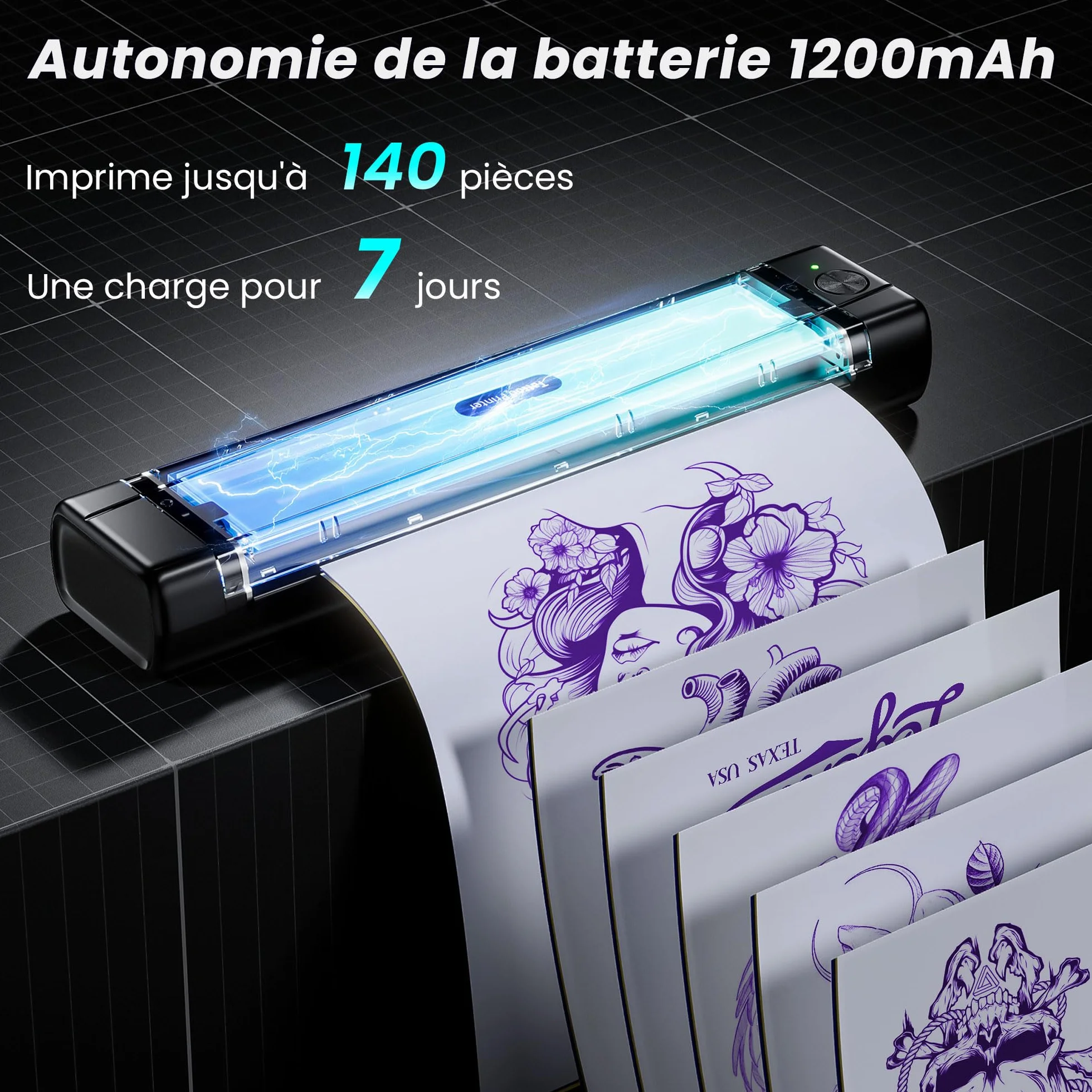 TATTMUSE Thermocopieur Tatouage Bluetooth, Imprimante Stencil Tatouage avec 10 Feuilles