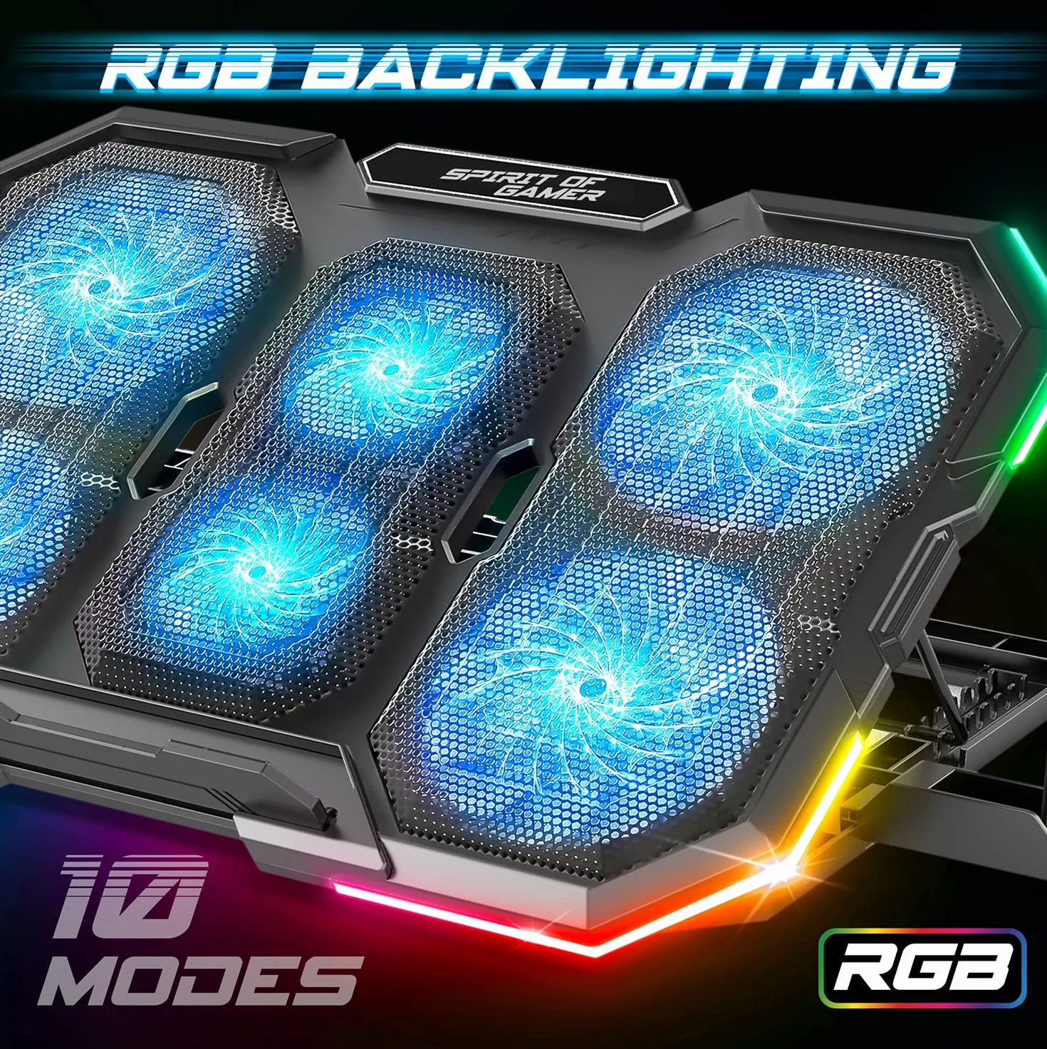 SPIRIT OF GAMER Refroidisseur PC Portable 10"-17" 6 Ventilateurs Silencieux RGB Support Ventilé pour Ordinateur Portable