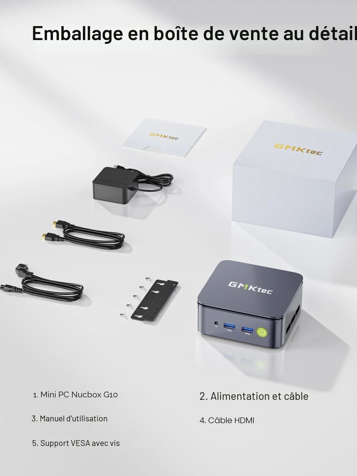 GMKtec G10 Mini PC Ryzen 5 3500U 16 Go RAM 512 Go SSD LAN 2,5GbE Triple Affichage 4K WiFi Bluetooth USB-C DP