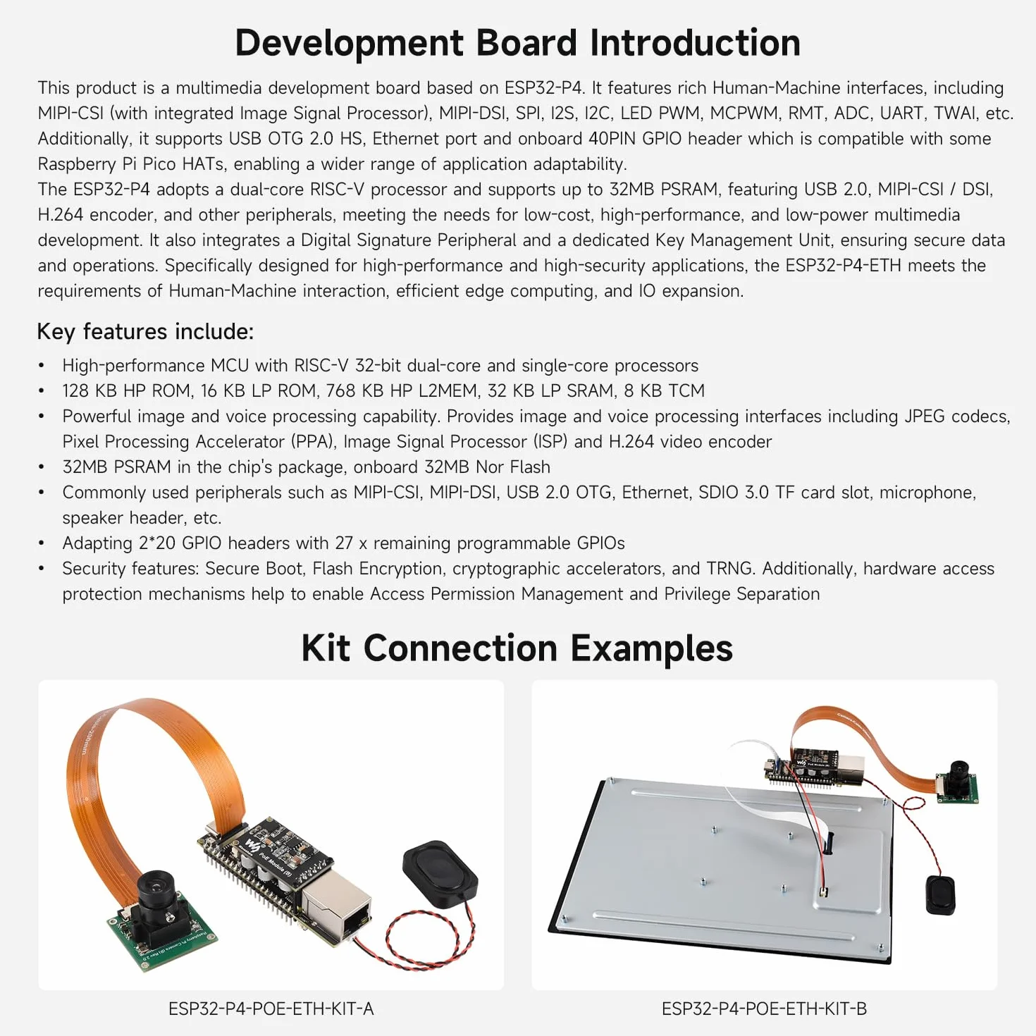 Waveshare ESP32-P4-ETH Development Board with PoE Module, Camera and Speaker