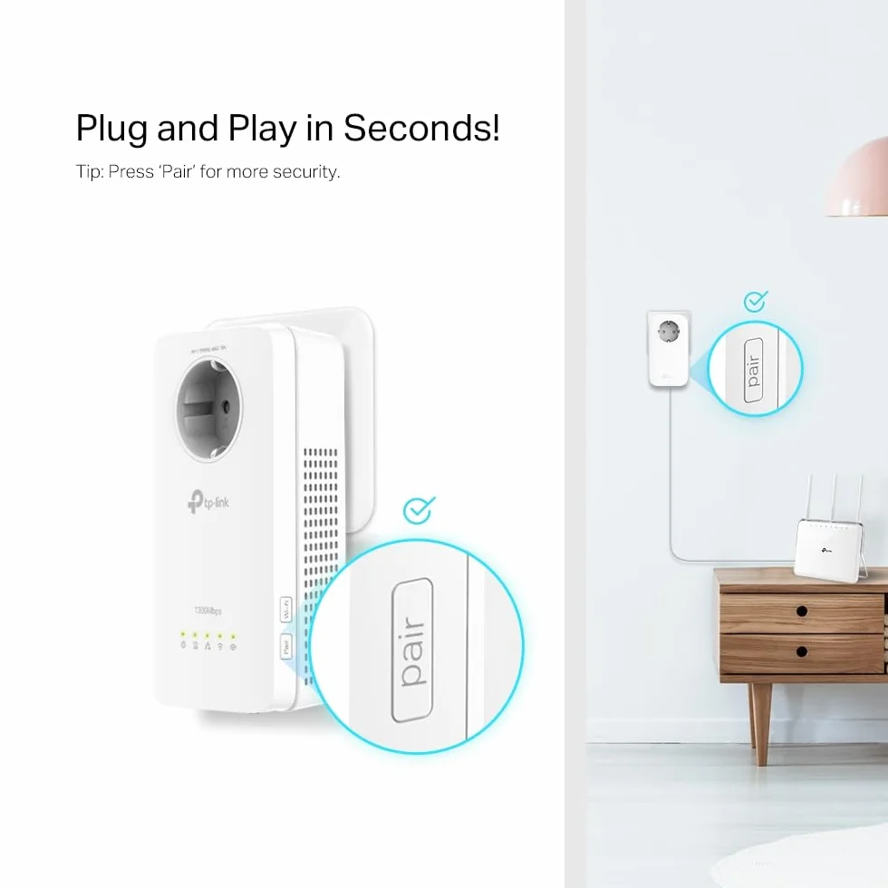 TP-Link TL-WPA8631P KIT CPL WiFi AV1300 Adaptateur Réseau, Homeplug AV2 1300Mbps, Bi-Bande WiFi AC1200Mbps, 3 Port Ethernet Gigabit, OneMesh