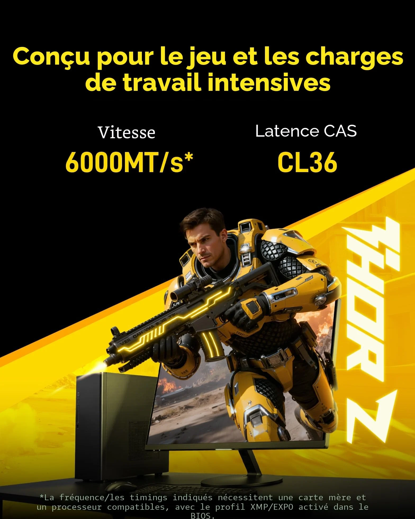 Lexar Thor Z Series OC DDR5 RAM 32Go Kit (2x16Go) 6000 MHz CL36 DRAM UDIMM 288-Pin PC Mémoire de Bureau DDR5 pour Intel XMP 3.0/AMD Expo Gaming 1.4V