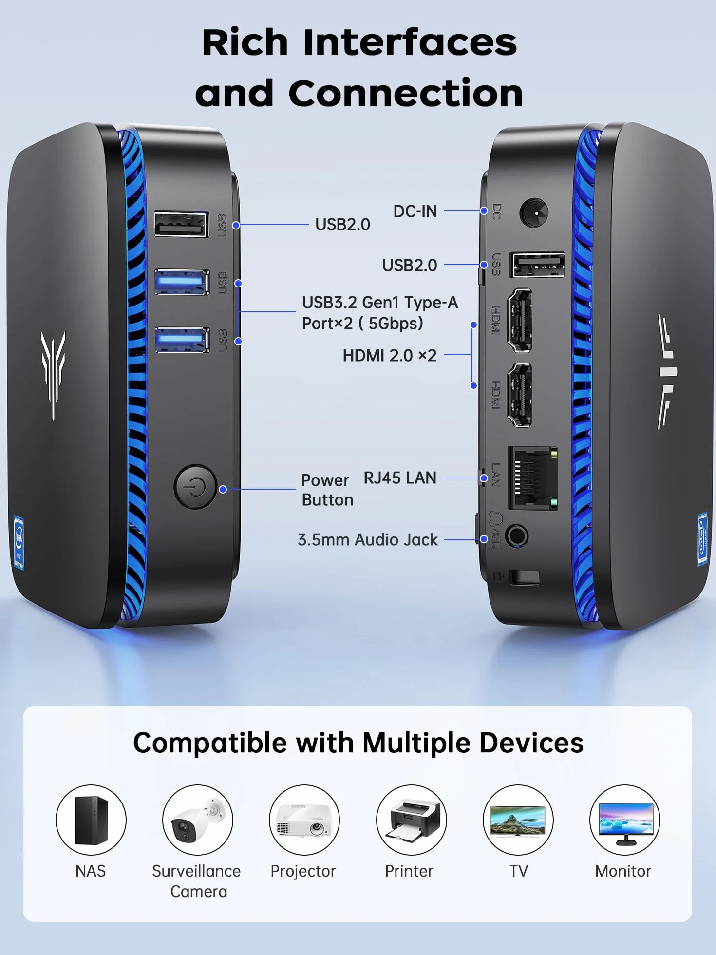 ACEMAGICIAN Mini PC Intel N5030 3,1 GHz 12 Go LPDDR4 256 Go M.2 SSD Micro Ordinateur 4K UHD HDMI WLAN Bluetooth 4.2