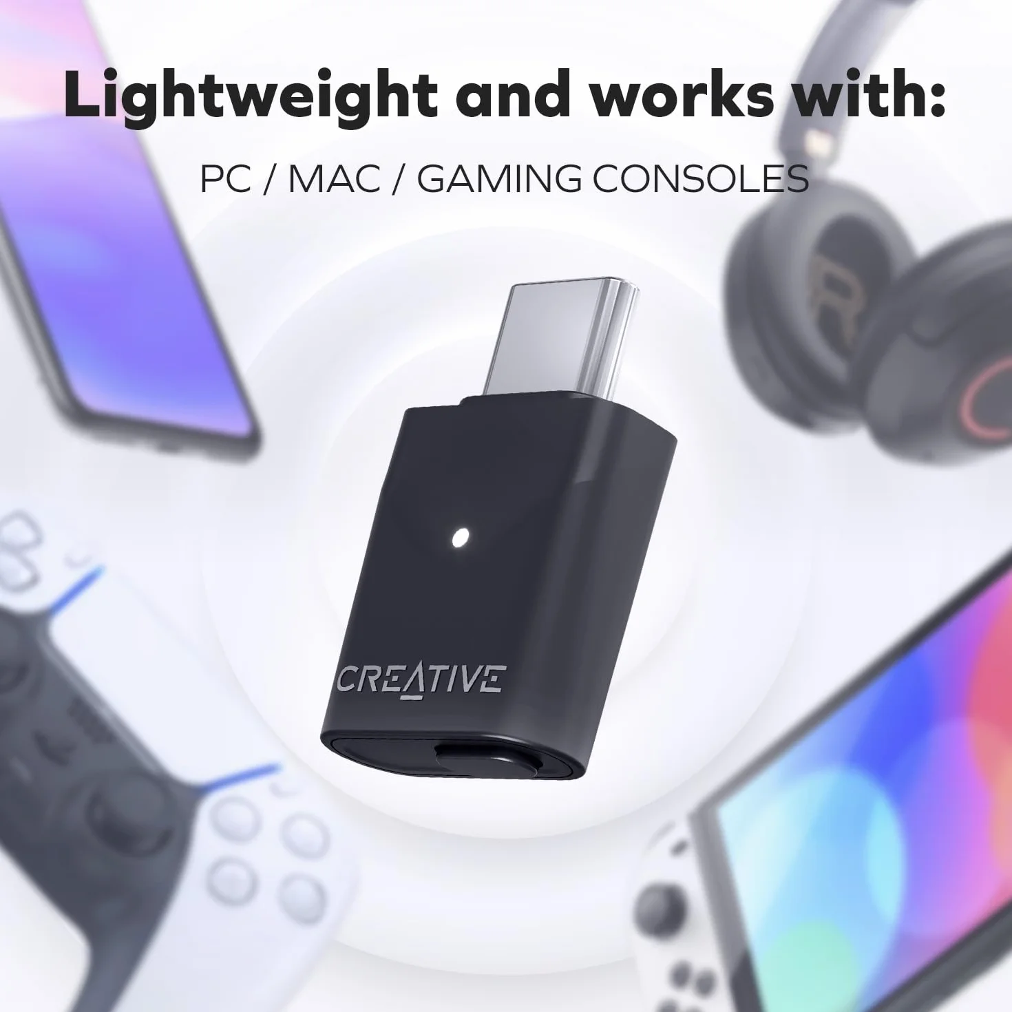 CREATIVE BT-W6 Transmetteur Audio sans Fil Bluetooth 5.4 Snapdragon Sound aptX Lossless Low Latency 24 Bits 96 kHz PC Mac Console