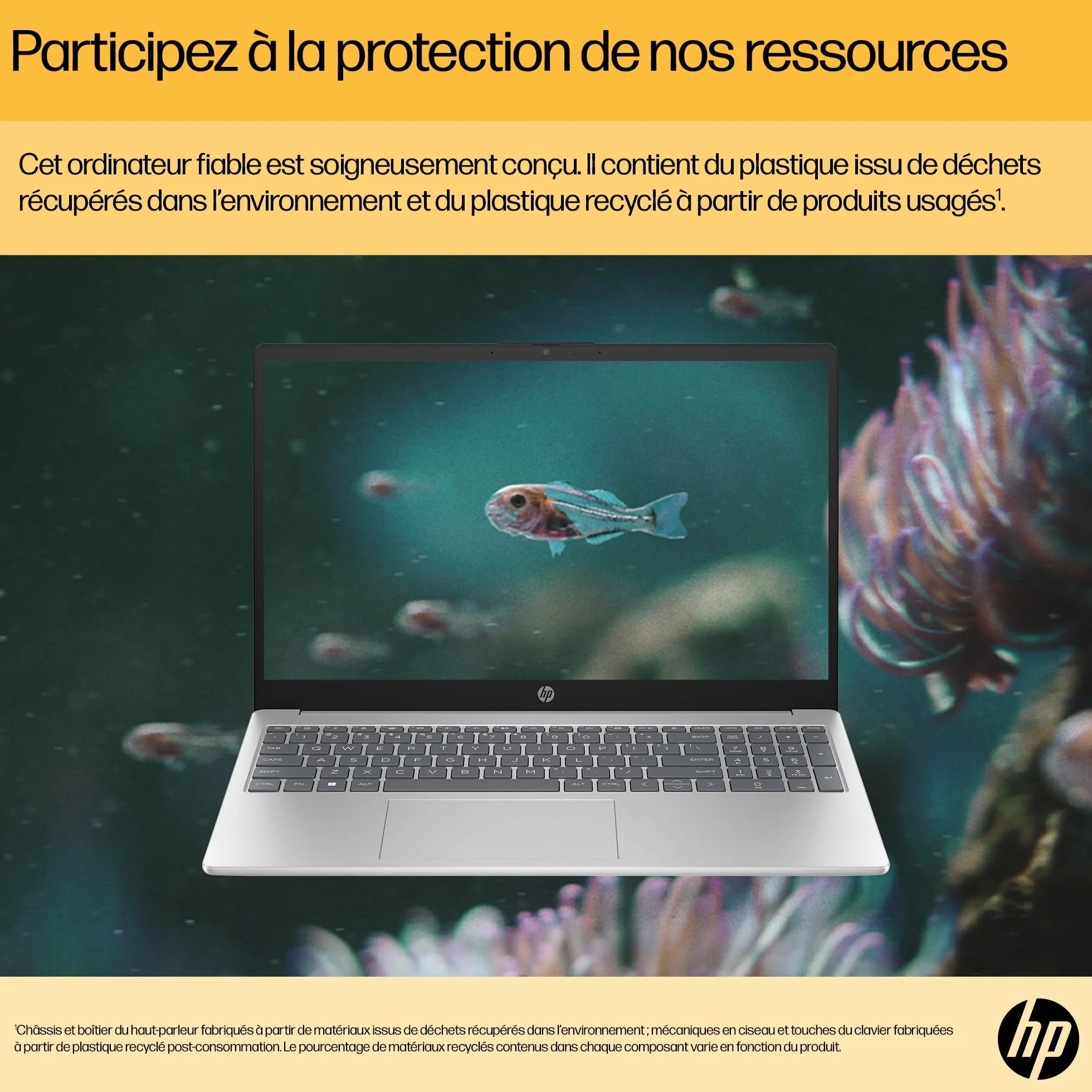 HP 15-fc0005sf Ordinateur Portable 15,6" FHD AMD Ryzen 5 7520U RAM 8 Go SSD 512 Go AMD Radeon Graphics Windows 11 Argent Clavier AZERTY