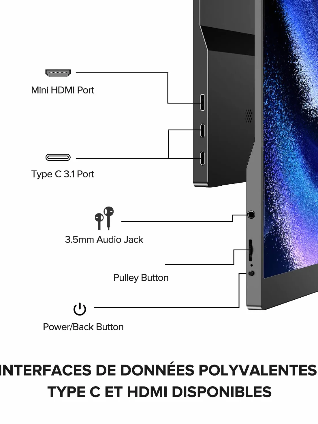 UPERFECT Écran Tactile Portable 15.6" 125% sRGB 2000:1 Contraste 1080P Moniteur Portable avec Étui en Cuir, Double USB C, Compatible VESA