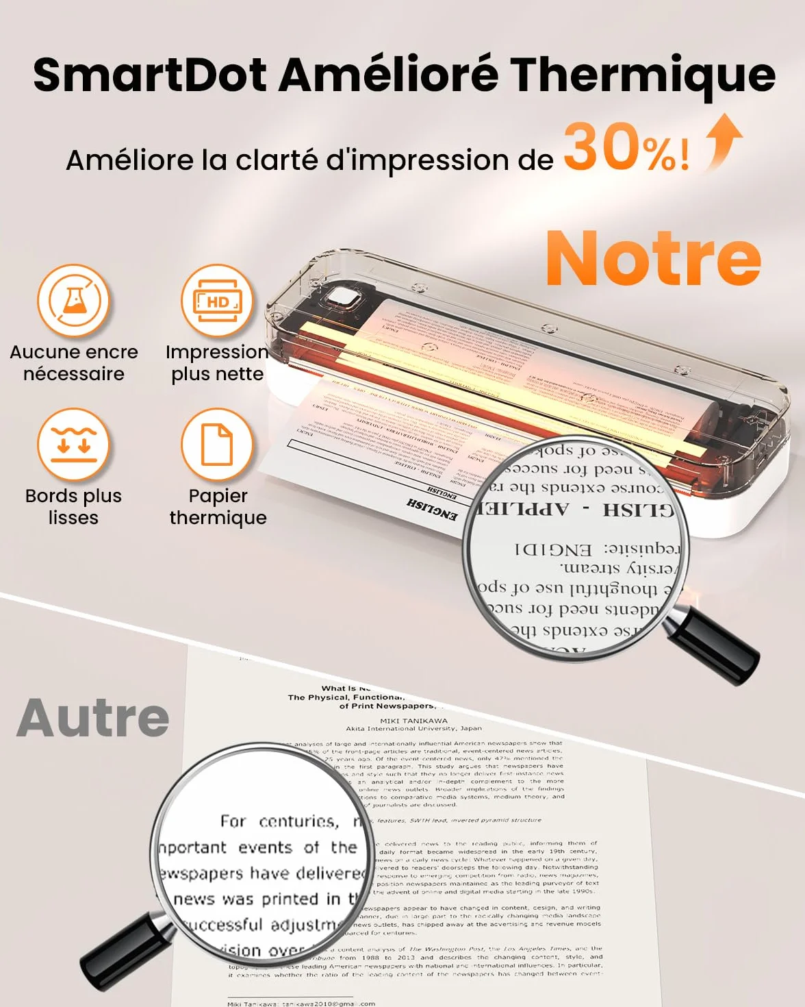 Imprimante Thermique Bluetooth A4, Compatible Android iOS Ordinateur Gris foncé