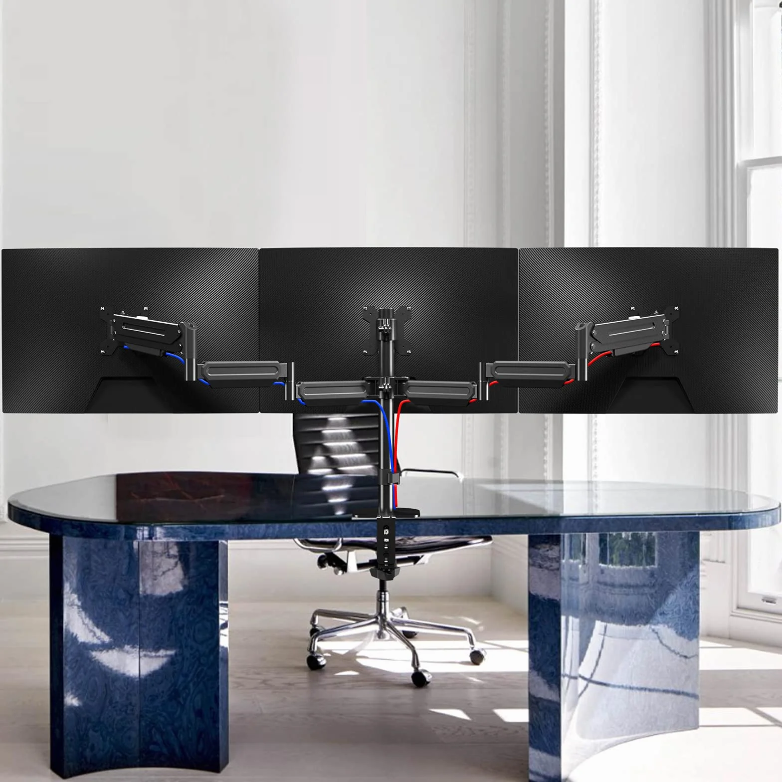 Pholiten Support Ecran PC 3 Ecran, Support de Moniteur 17-27", Inclinaison et Pivotement, VESA 75/100mm