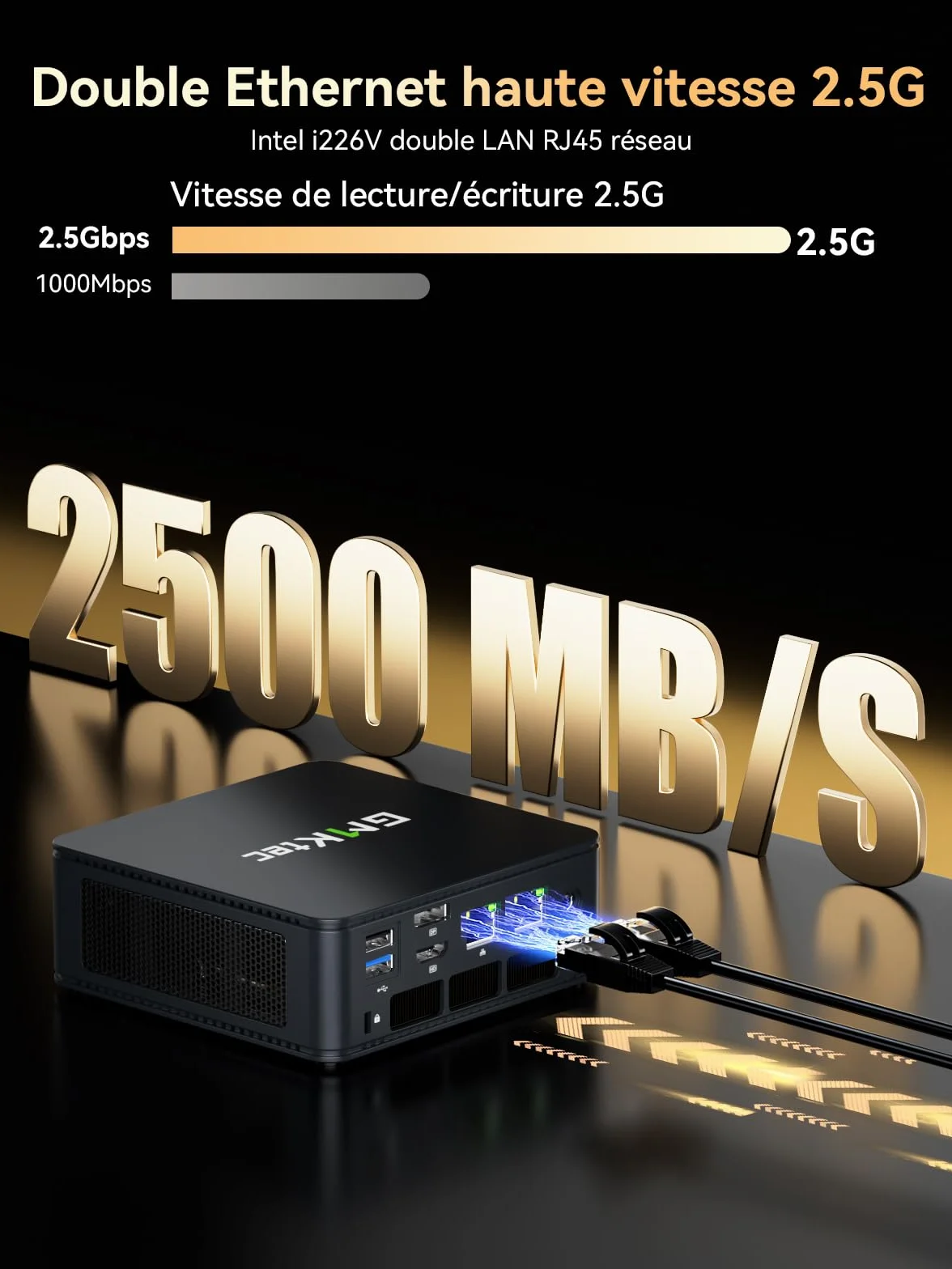 GMKtec Mini PC Ryzen 5 7640HS AMD Radeon 760M 16Go DDR5 512Go PCIe3.0 SSD Double LAN 2.5G WiFi 6E Triple Affichage 4K USB 4.0