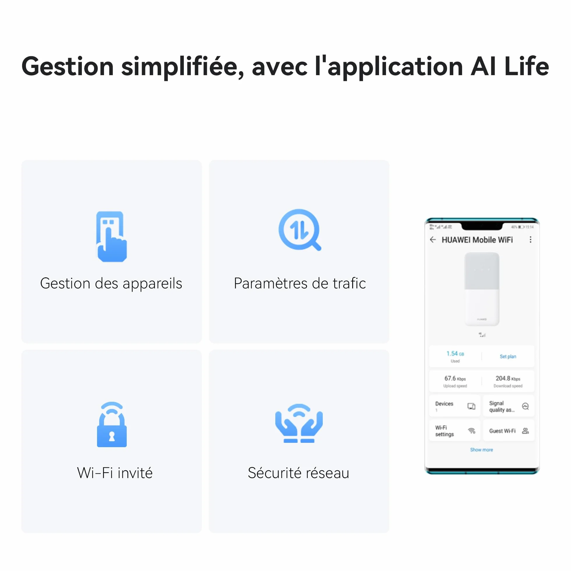 HUAWEI 4G Mobile WiFi 5 E5586, routeur Wi-Fi Cat.4, point d'accès mobile avec carte SIM, LTE 200 Mbps