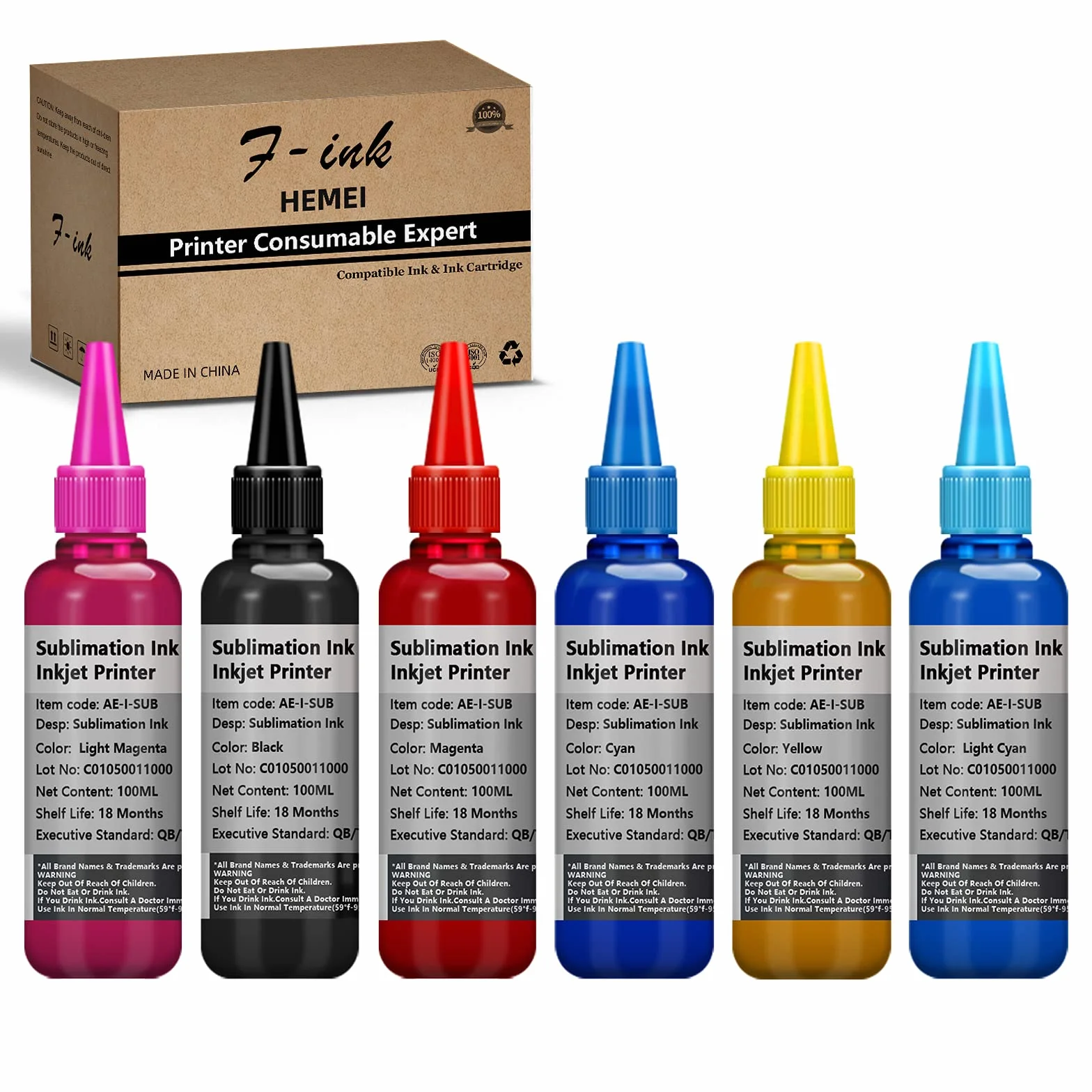 HEMEI Encre de Sublimation 6 Bouteilles Compatible Epson T50 P50 1400 1500W R300 RX600