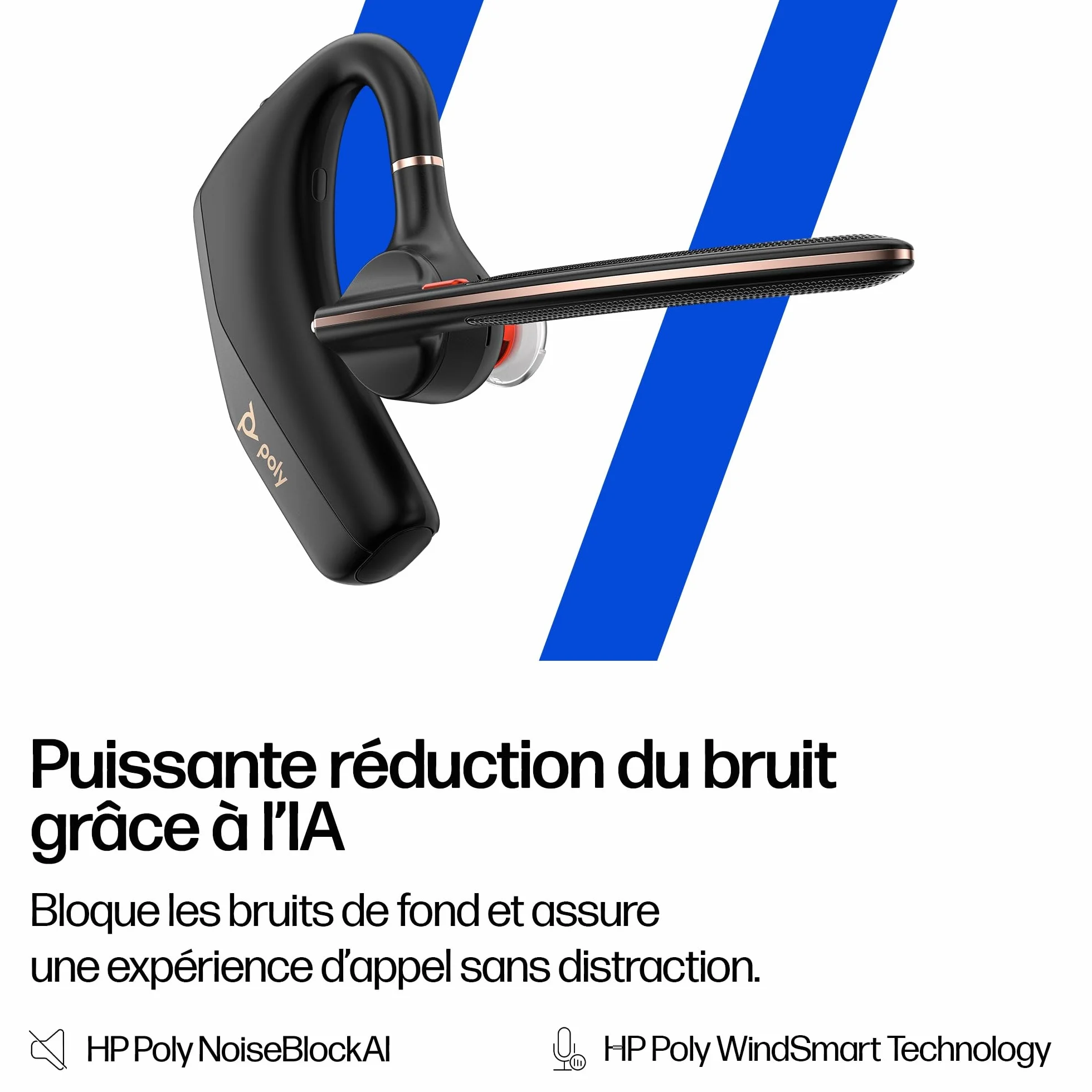 Poly Voyager Legend 50-M Casque UC avec Quatre Microphones, Annulation du Bruit, Technologie Noise Block, étui de Charge Portable, capteurs intelligents, Commandes Rapides