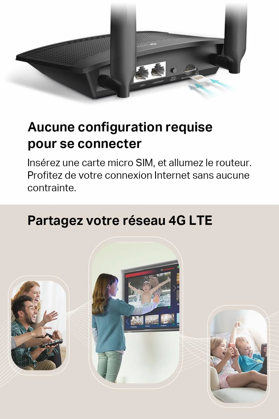 TP-Link TL-MR110 Routeur 4G LTE 2.4Ghz N300Mbps Cat 4 Modem 4G 2 Antennes Amovibles 2 Ports LAN Ethernet