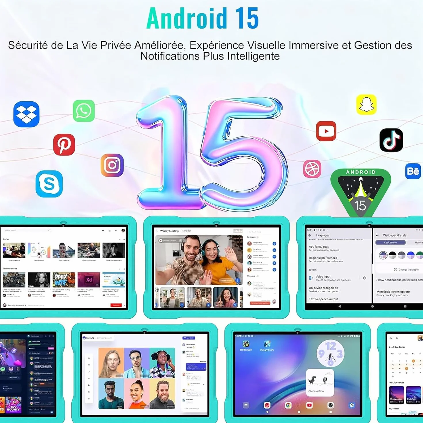 Tablette 10 Pouces Android 15 30Go RAM 2To Octa-Core 2.0 GHz WiFi 6 Bluetooth 5.0