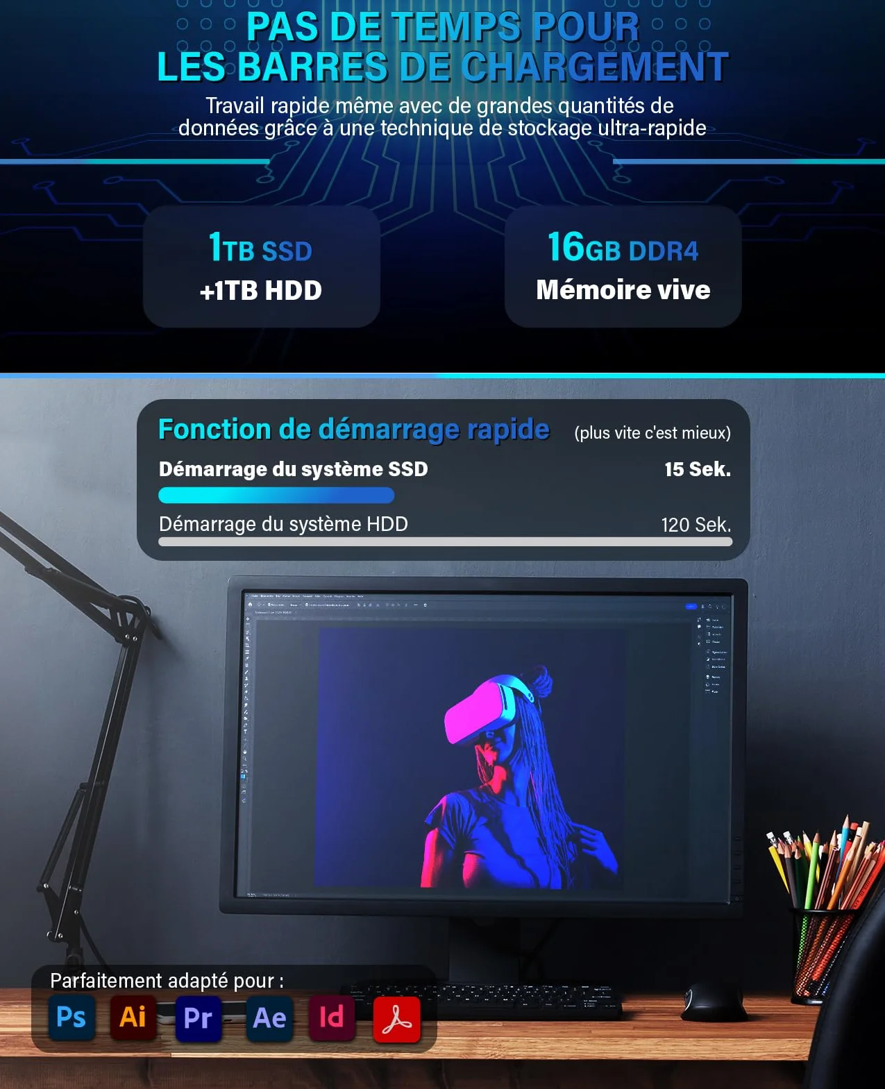 Greed PC Ultra V2 Intel Core i7 12700 4,9 GHz 16 Go RAM 1 TB SSD + 1 TB HDD DVD+RW USB3.1 Wi-Fi Windows 11 Pro