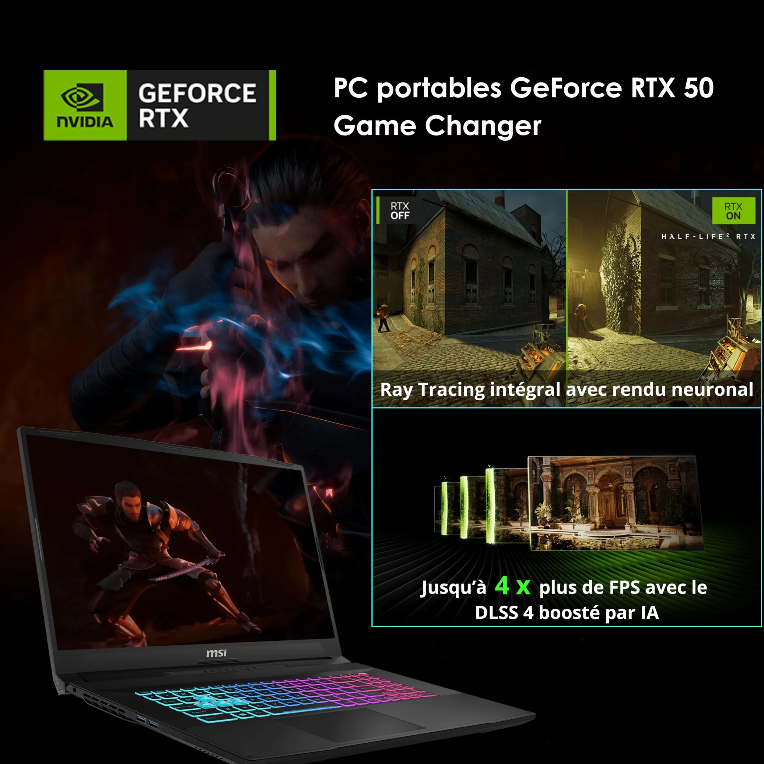 MSI Katana 17 HX B14WGK-084FR Dragon Station Intel Core i7 14650HX 32GB DDR5 SSD 1TB NVMe PCIe Nvidia RTX5070 8GB GDDR7 17.3" Full HD 144Hz Windows 11 Famille