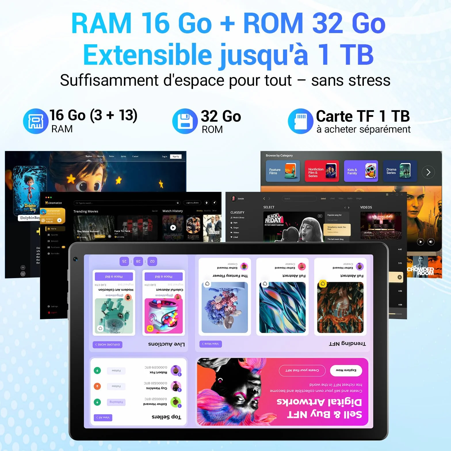 Tablette 10 Pouces Android 15 2026, 16 Go RAM, Écran HD IPS 1280x800, WiFi 6, Bluetooth 5.4, Batterie 5000mAh, Noir