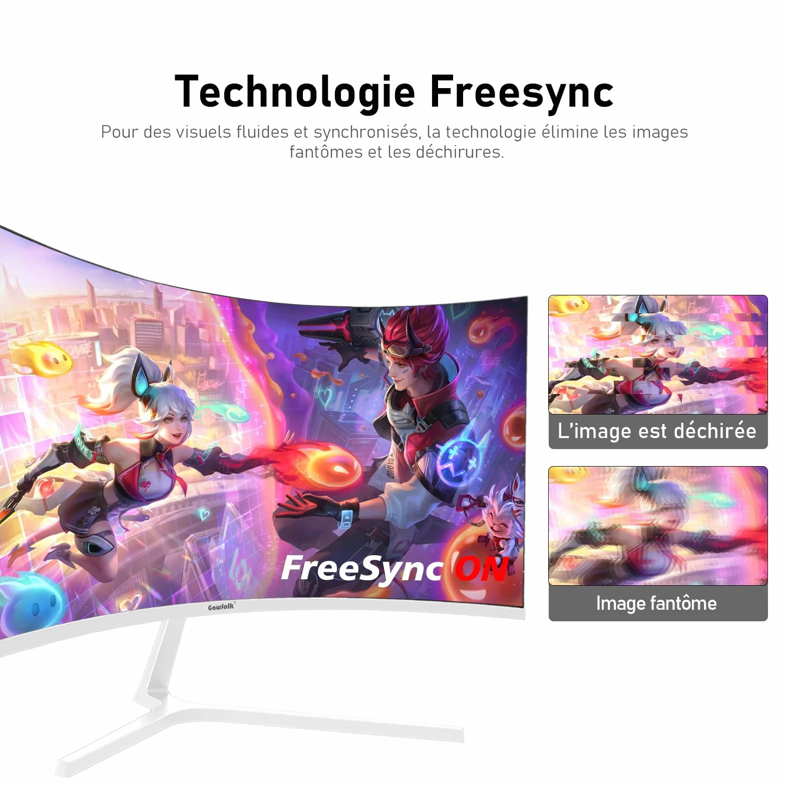 Gawfolk Écran PC 27 Pouces incurvé 280Hz Gaming Moniteur, 1800R, 1ms, FHD 1080p, HDMI, DisplayPort, 100x100mm Blanc