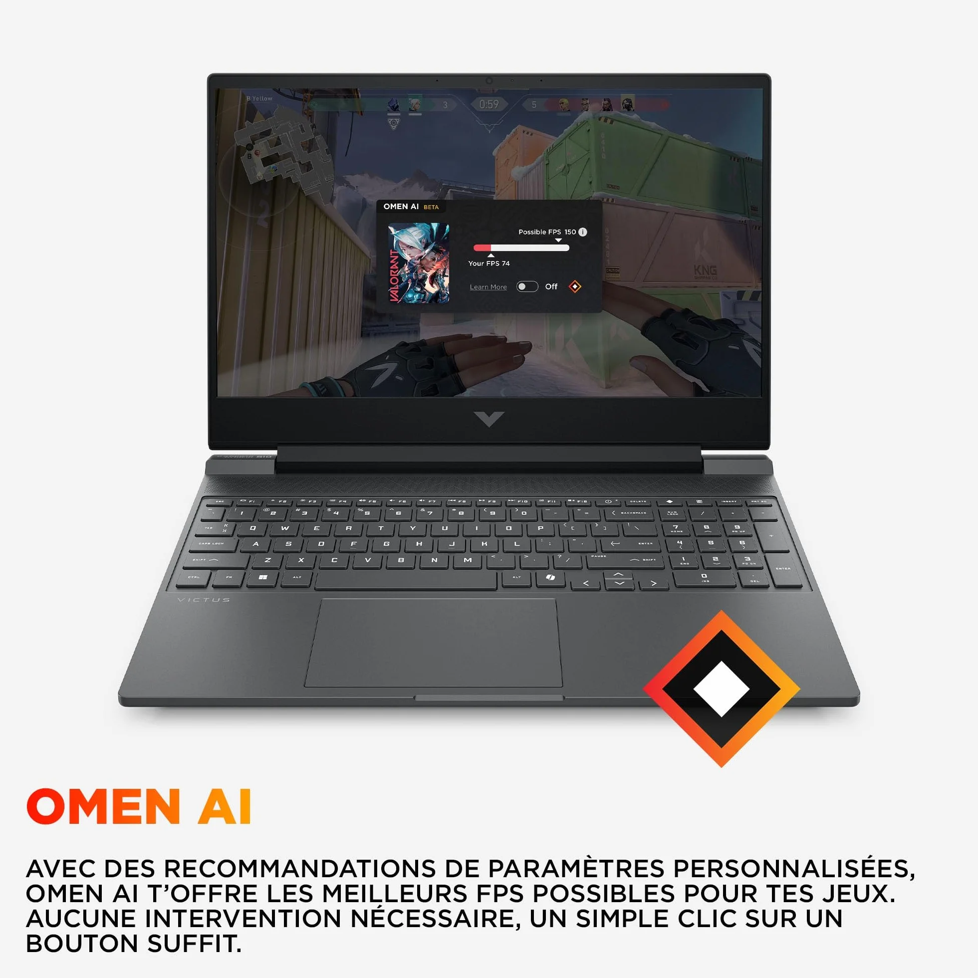 HP Victus 15-fb3003sf Ordinateur Portable Gaming 15,6" FHD IPS 144 Hz PC Portable Gamer AMD Ryzen 7 744H 16 Go RAM SSD 512 Go Nvidia GeForce RTX 4050 6Go Windows 11 Gris AZERTY