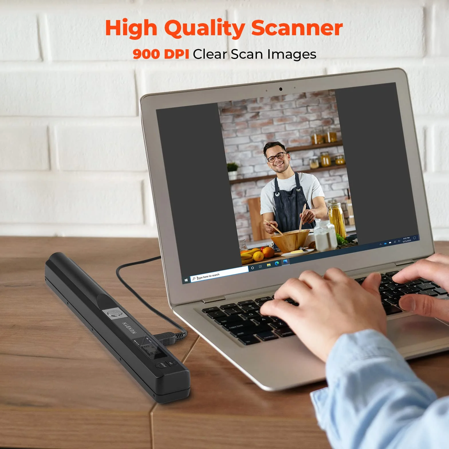 MUNBYN Mini Scanner de Poche Portable sans Fil 900 DPI A4 JPG/PDF LCD Noir