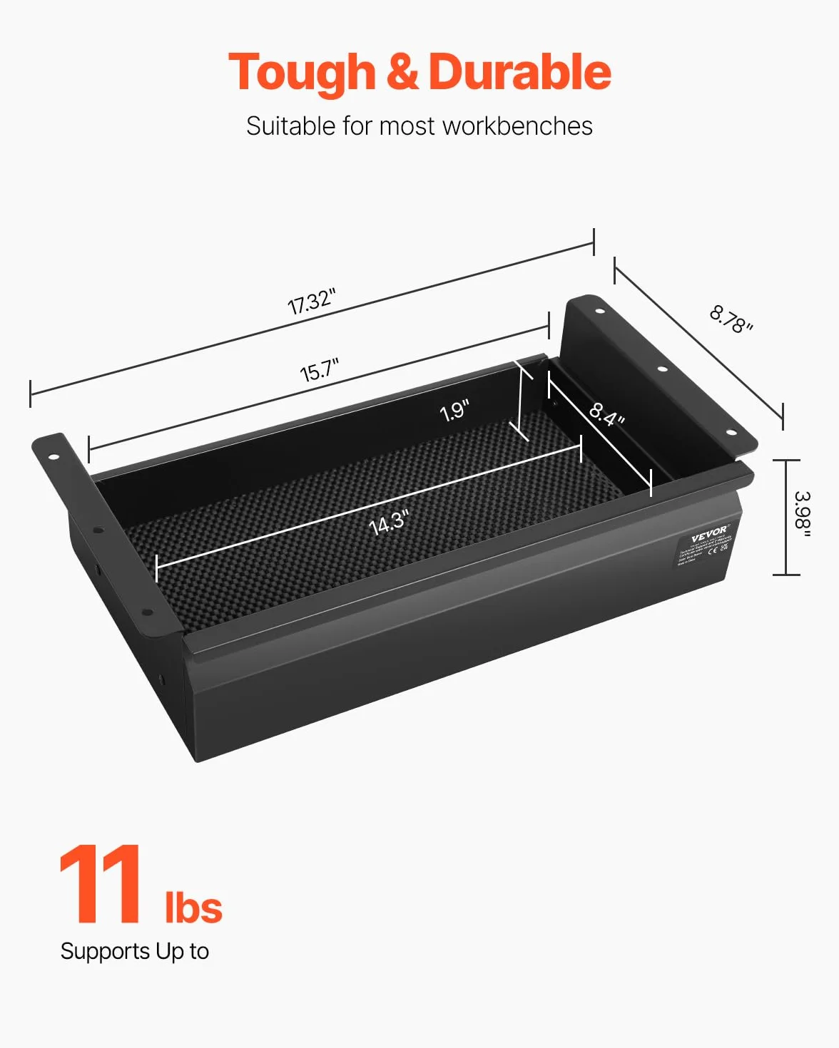 VEVOR Tiroir Coulissant sous Bureau, 440x223x101 mm, Organisateur de Rangement Caché, Capacité 5 kg