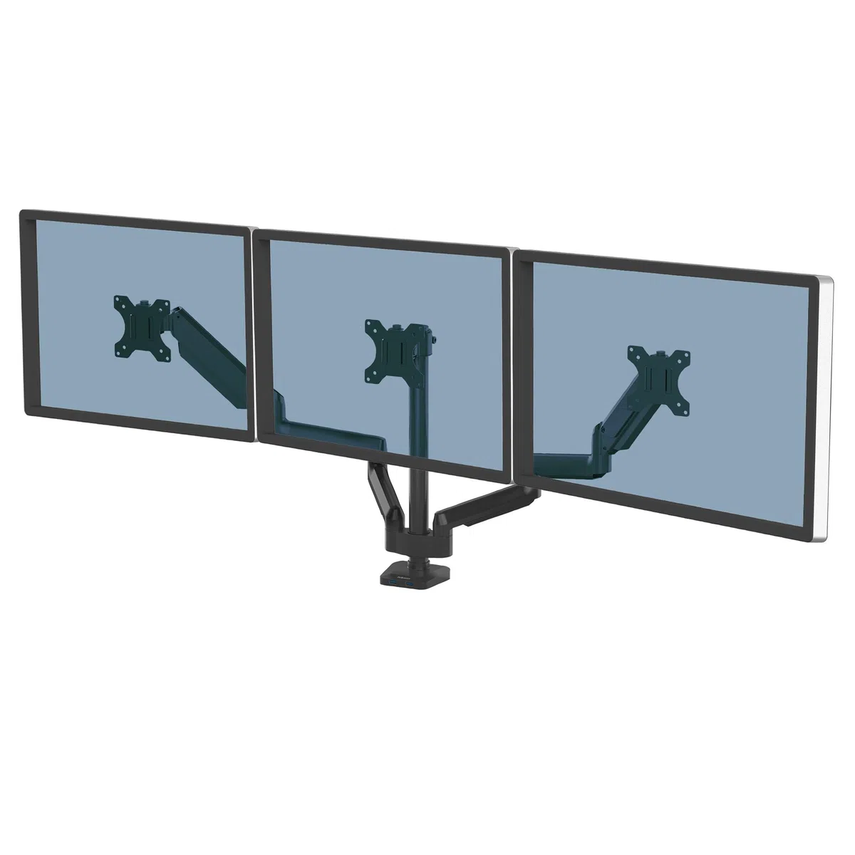 Fellowes Bras Porte Écrans Platinum Triple pour 3 Moniteurs Jusqu'à 27", Portrait Ou Paysage, Norme VESA, 2 Ports USB