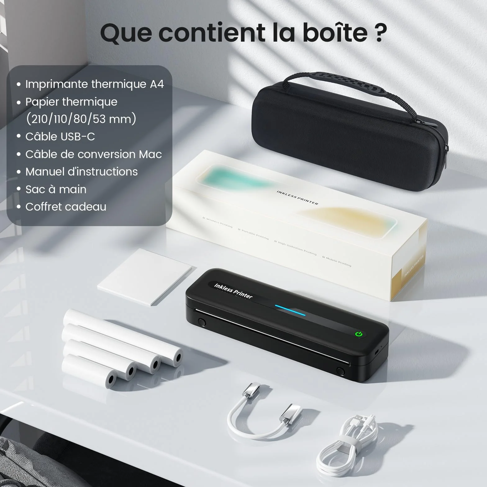 Itari M832 Imprimante Thermique A4 304dpi Portable avec 4 Rouleaux Papier