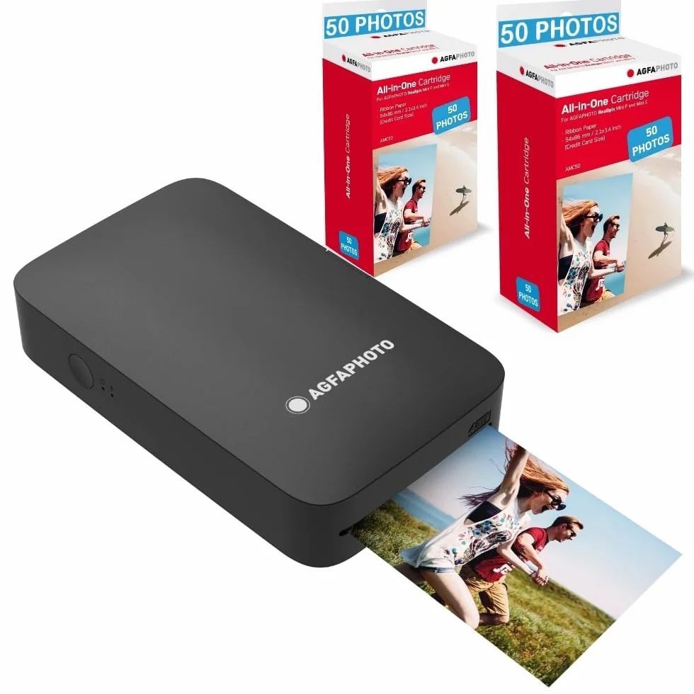 AgfaPhoto Realipix Mini P Imprimante Photo Bluetooth 5,3 x 8,6 cm Sublimation Thermique 4Pass Noir