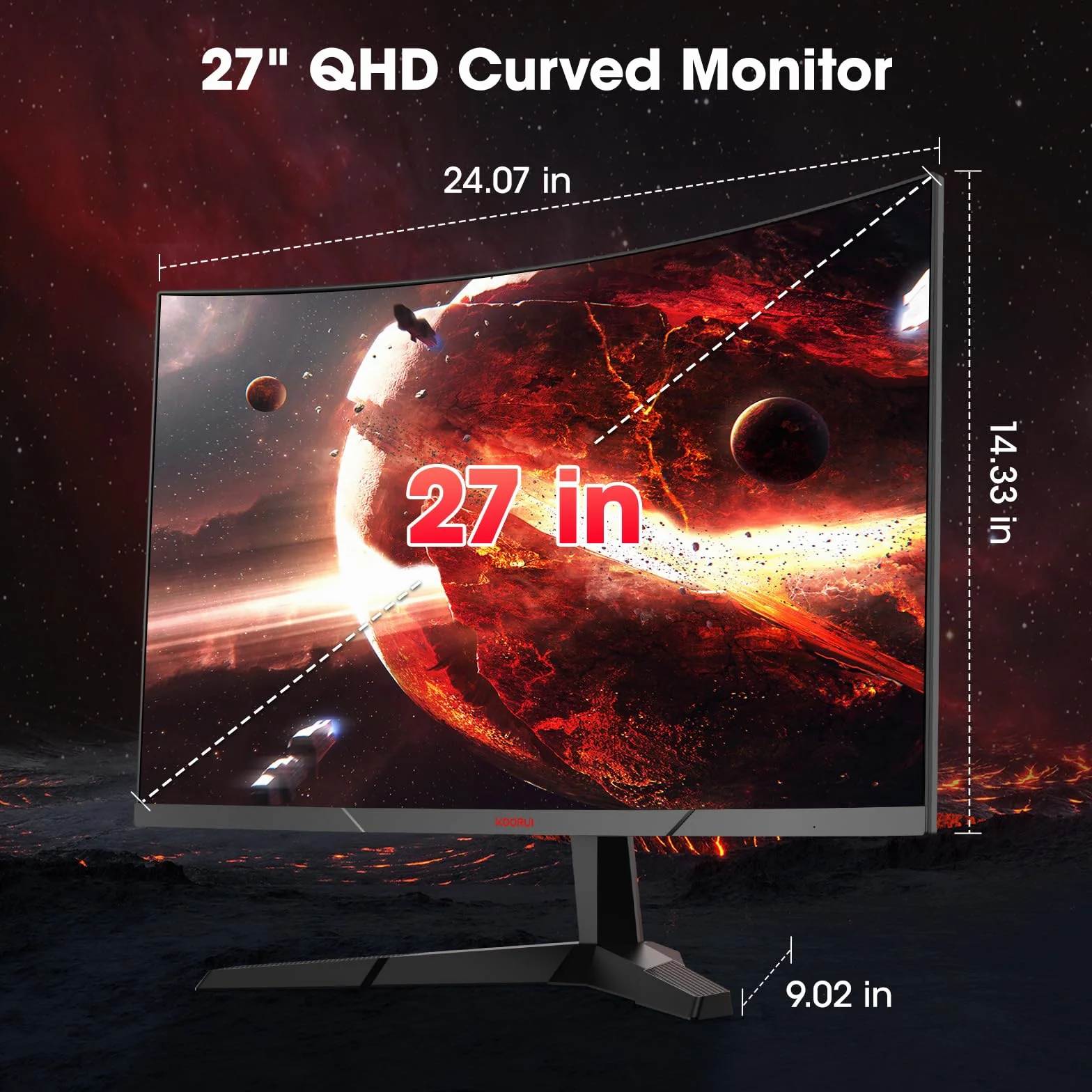 KOORUI 27" Ecran PC Gaming Incurvé 1500R Moniteur Dalle VA QHD 2560X1440 180Hz 1MS DCI-P3 85% HDMI/DP
