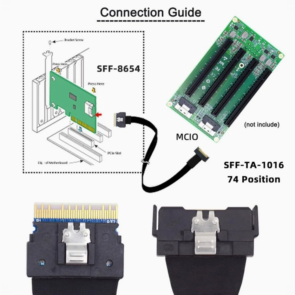 Câble d'extension PCI-E 5.0 Mini Cool Edge IO MCIO 8i 74 broches mâle vers Slimline SFF-8654 SAS 4.0 50 cm
