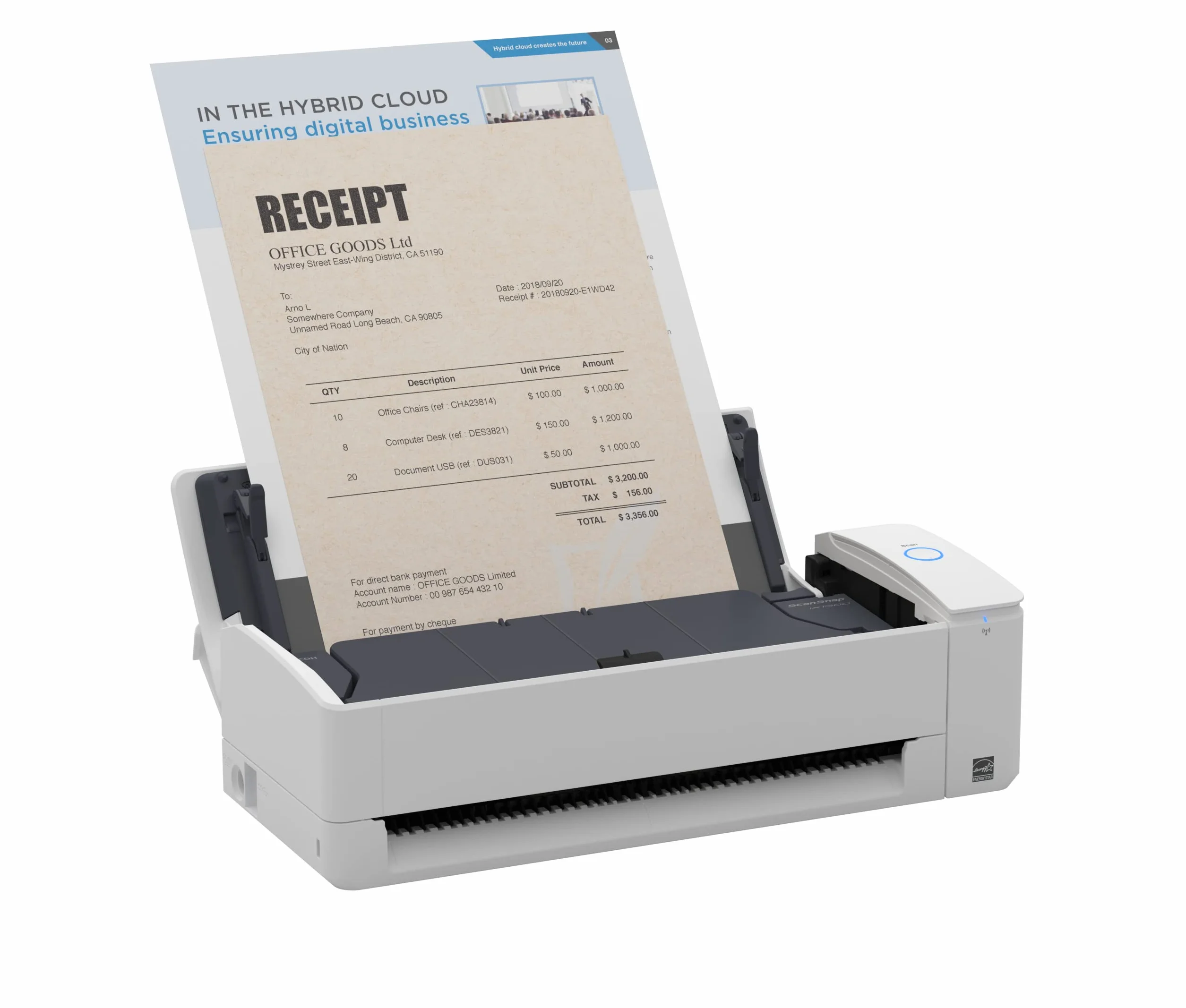 ScanSnap iX1300 Scanner Document Automatique Blanc A4 Recto Verso USB 3.2 WiFi