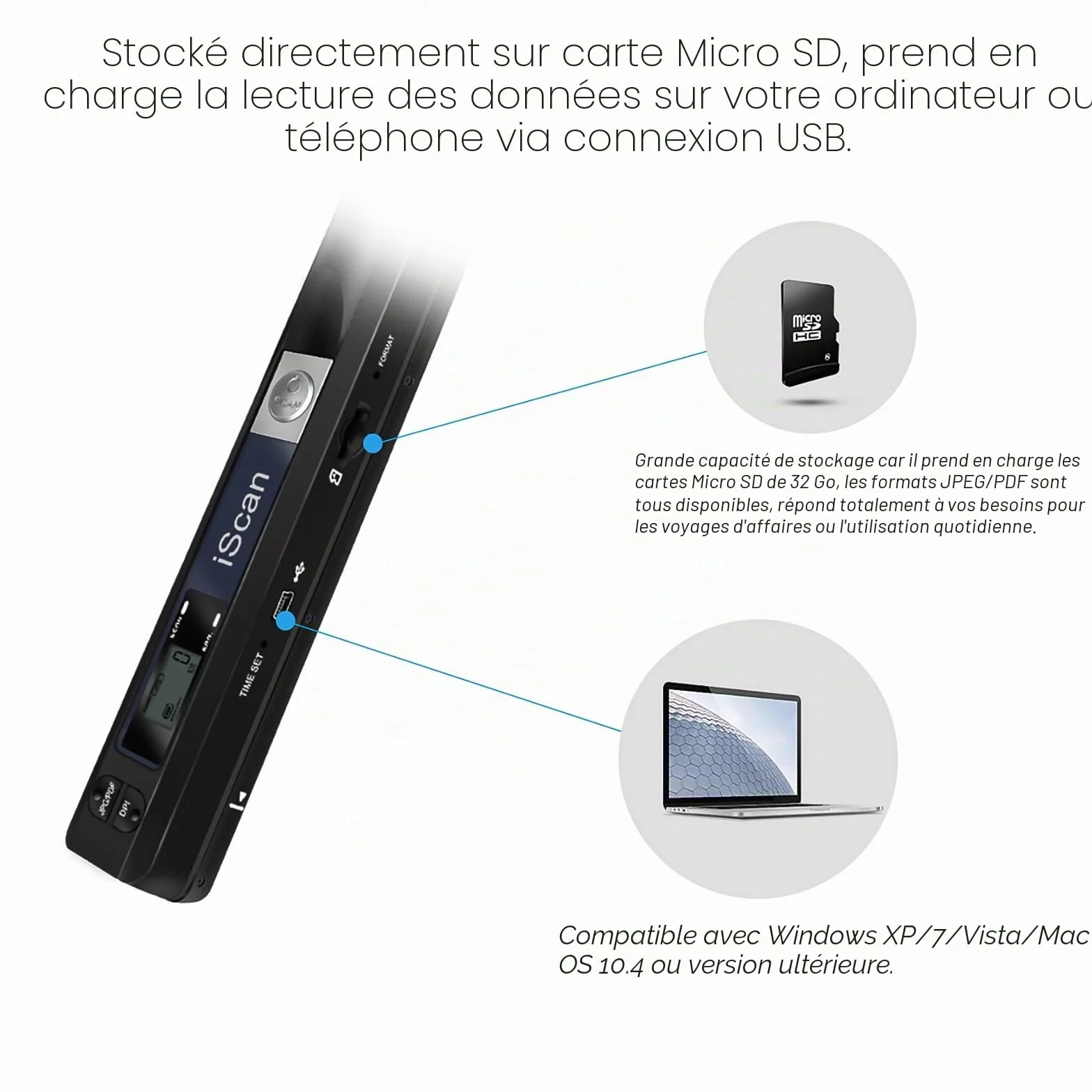 Scanner de Documents Portable USB 900DPI A4 Couleur Numérisation avec Carte 16GTF